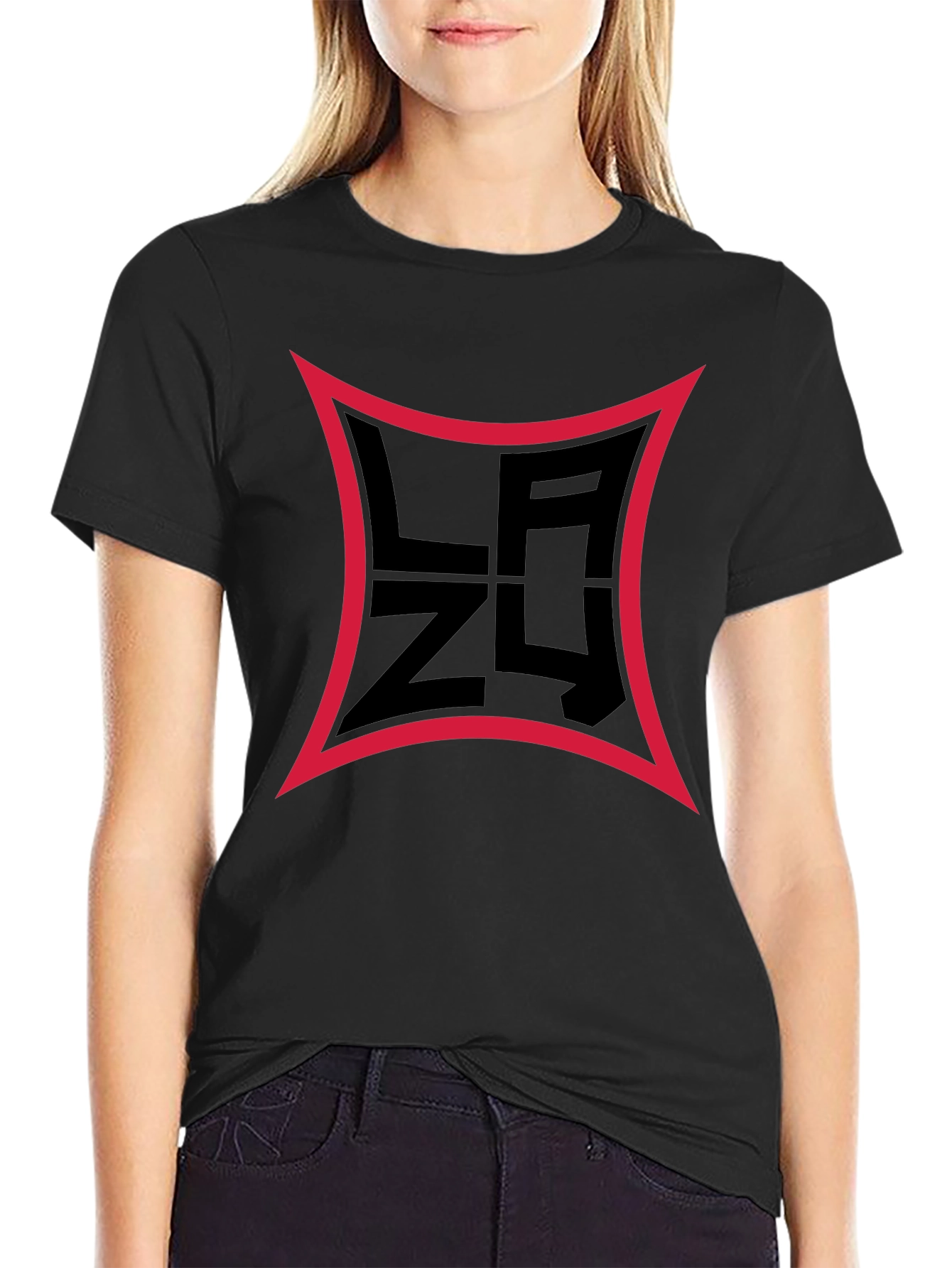 Mens Black Graphic T-Shirt with Red Border Logo