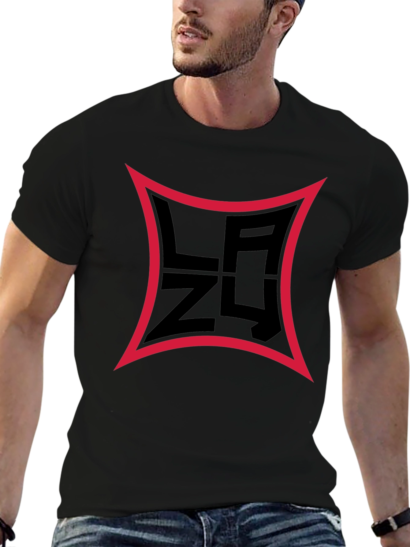 Mens Black Graphic T-Shirt with Red Border Logo