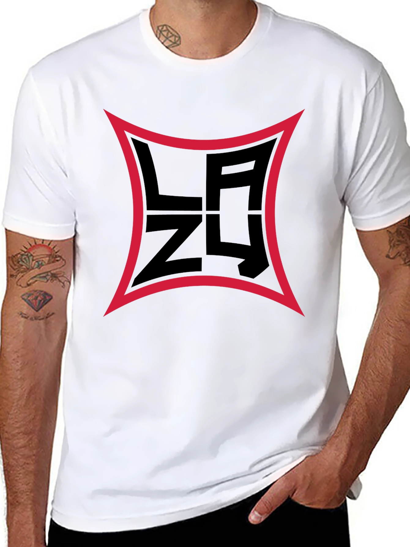 Mens Black Graphic T-Shirt with Red Border Logo
