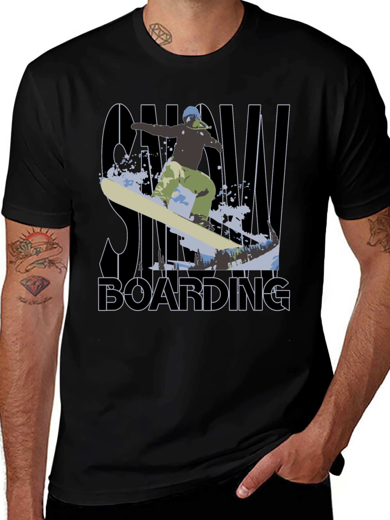 Snowboarding Graphic Tee - Black Cotton T-Shirt