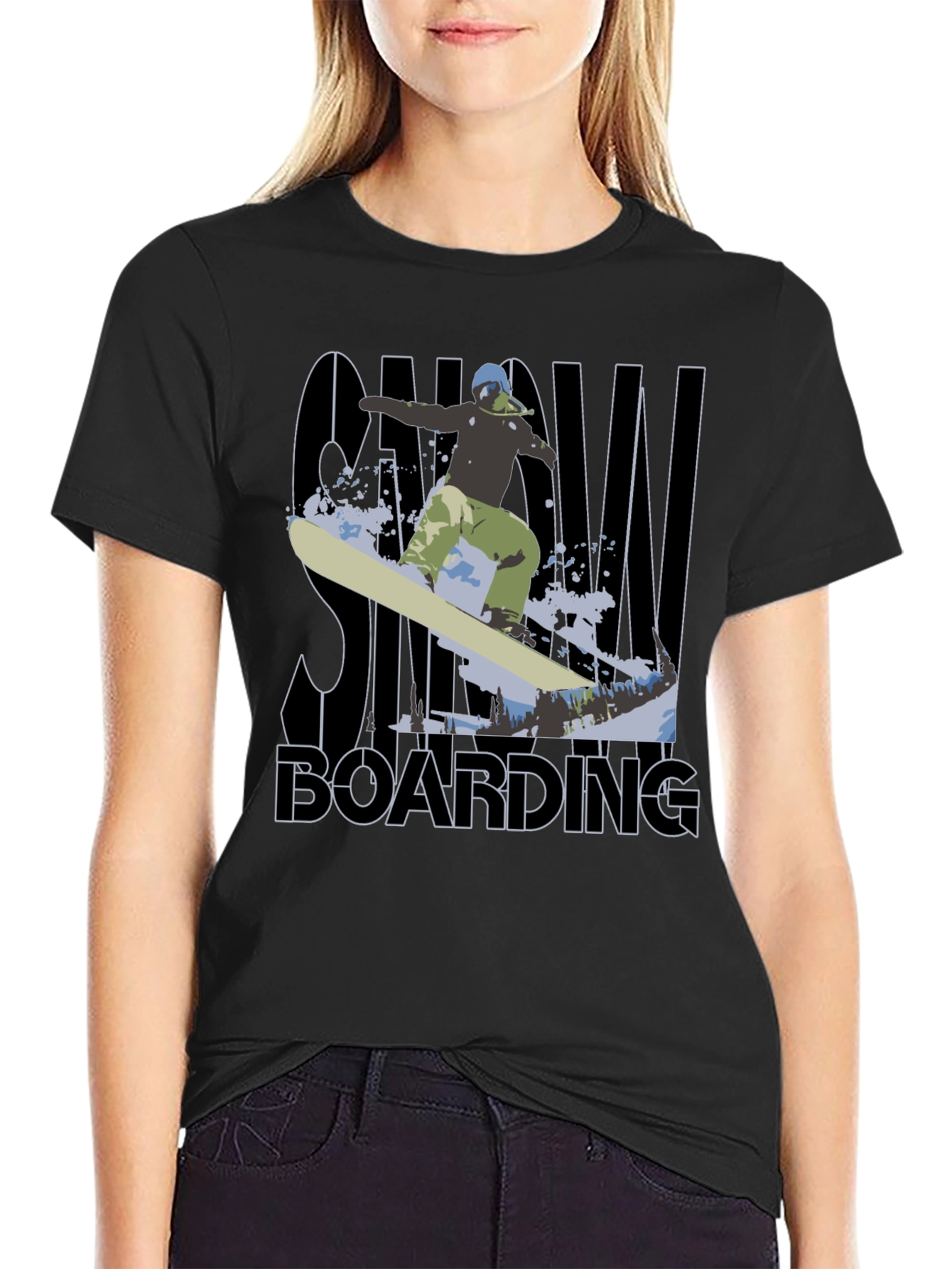 Snowboarding Graphic Tee - Black Cotton T-Shirt