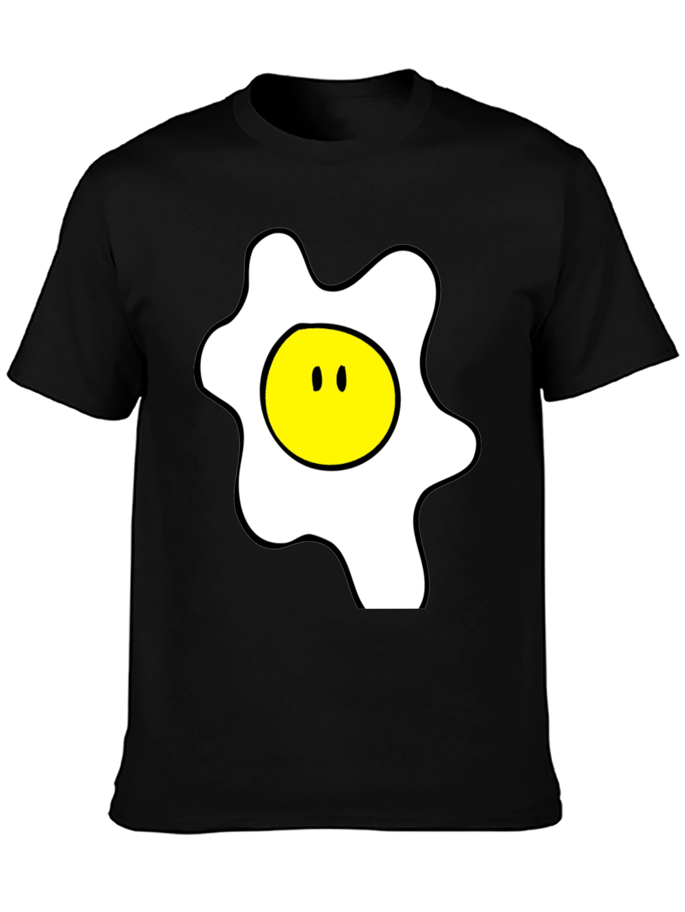 Funny Cartoon Fried Egg Graphic Black T-Shirt
