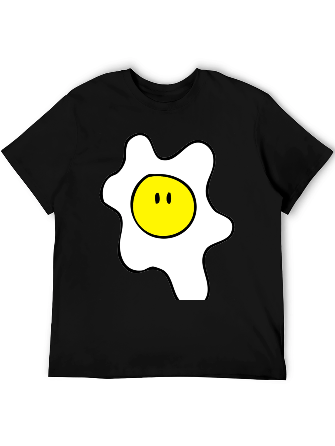 Funny Cartoon Fried Egg Graphic Black T-Shirt