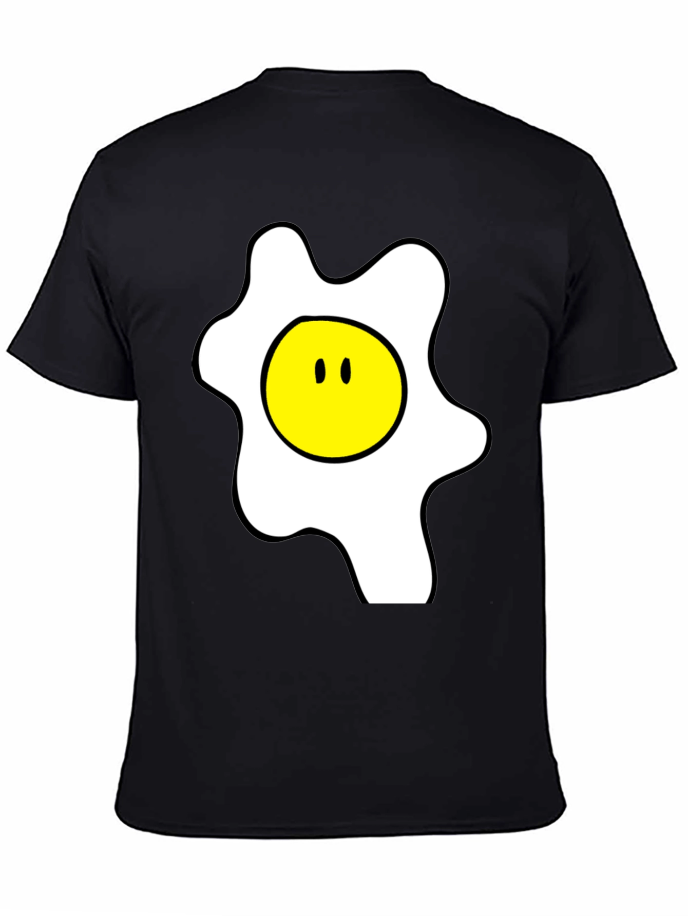 Funny Cartoon Fried Egg Graphic Black T-Shirt