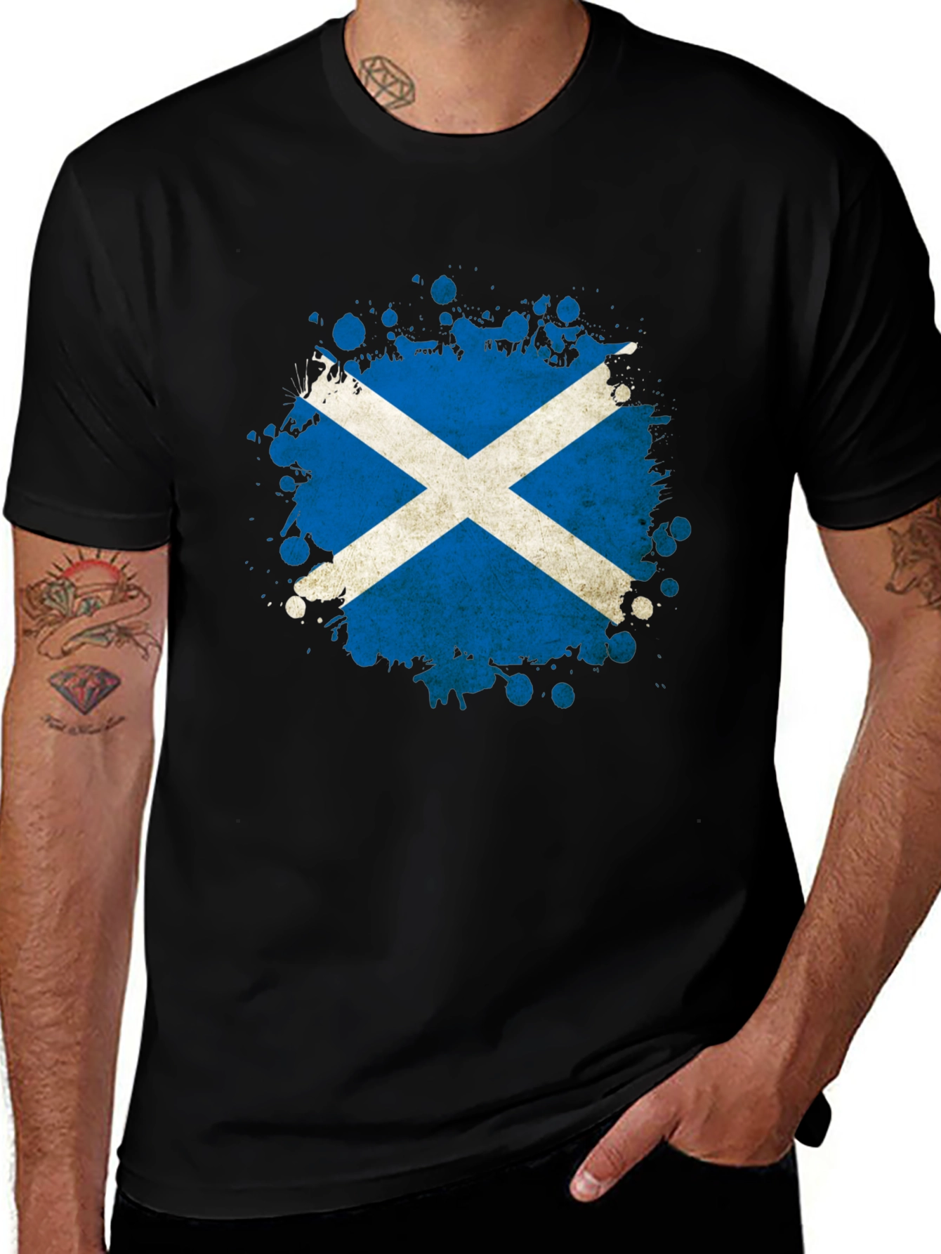 Scottish Flag Splatter T-Shirt - Black