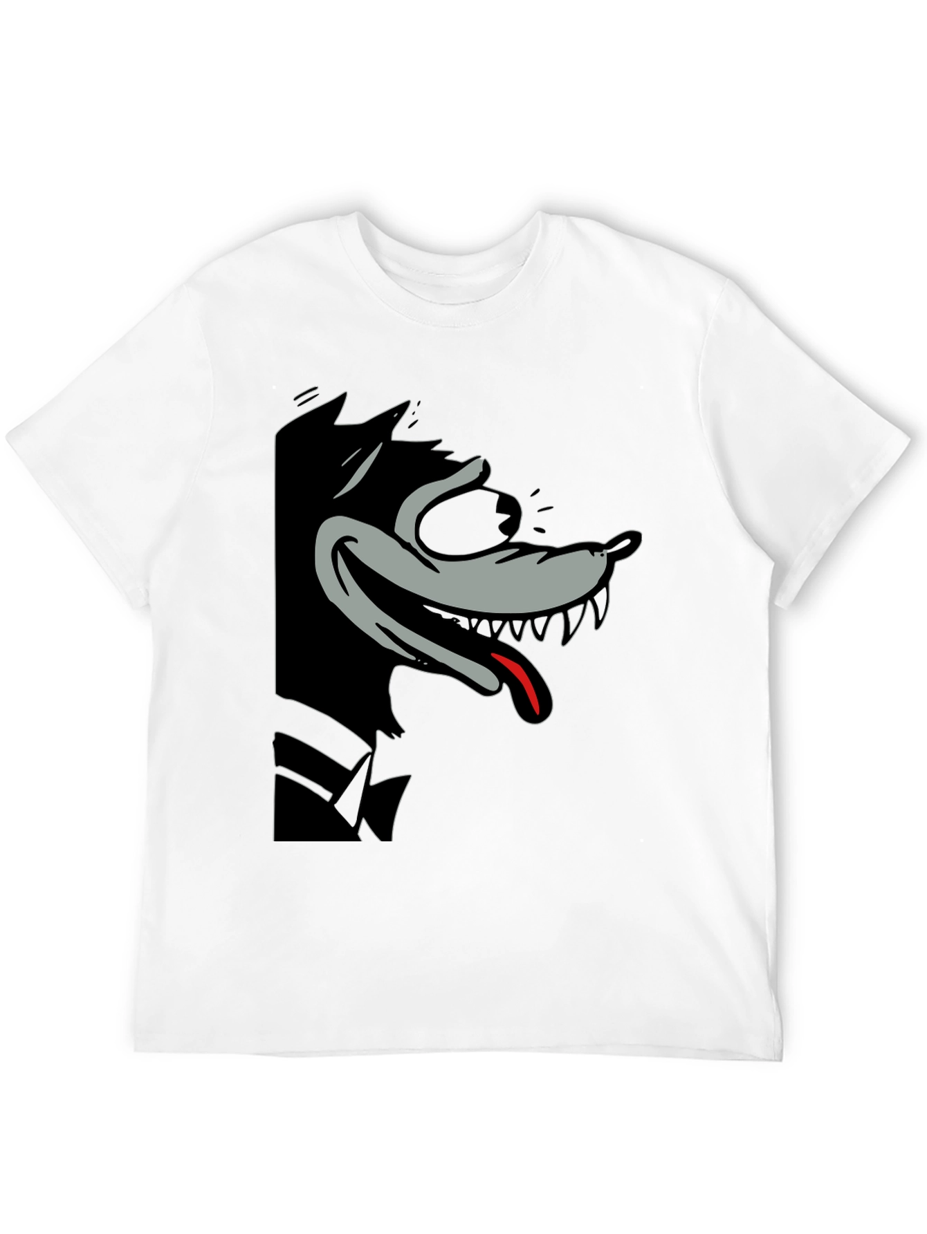 Cartoon Wolf Graphic Tee - Mens Black T-Shirt