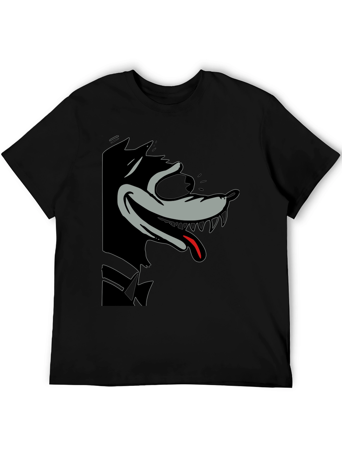 Cartoon Wolf Graphic Tee - Mens Black T-Shirt