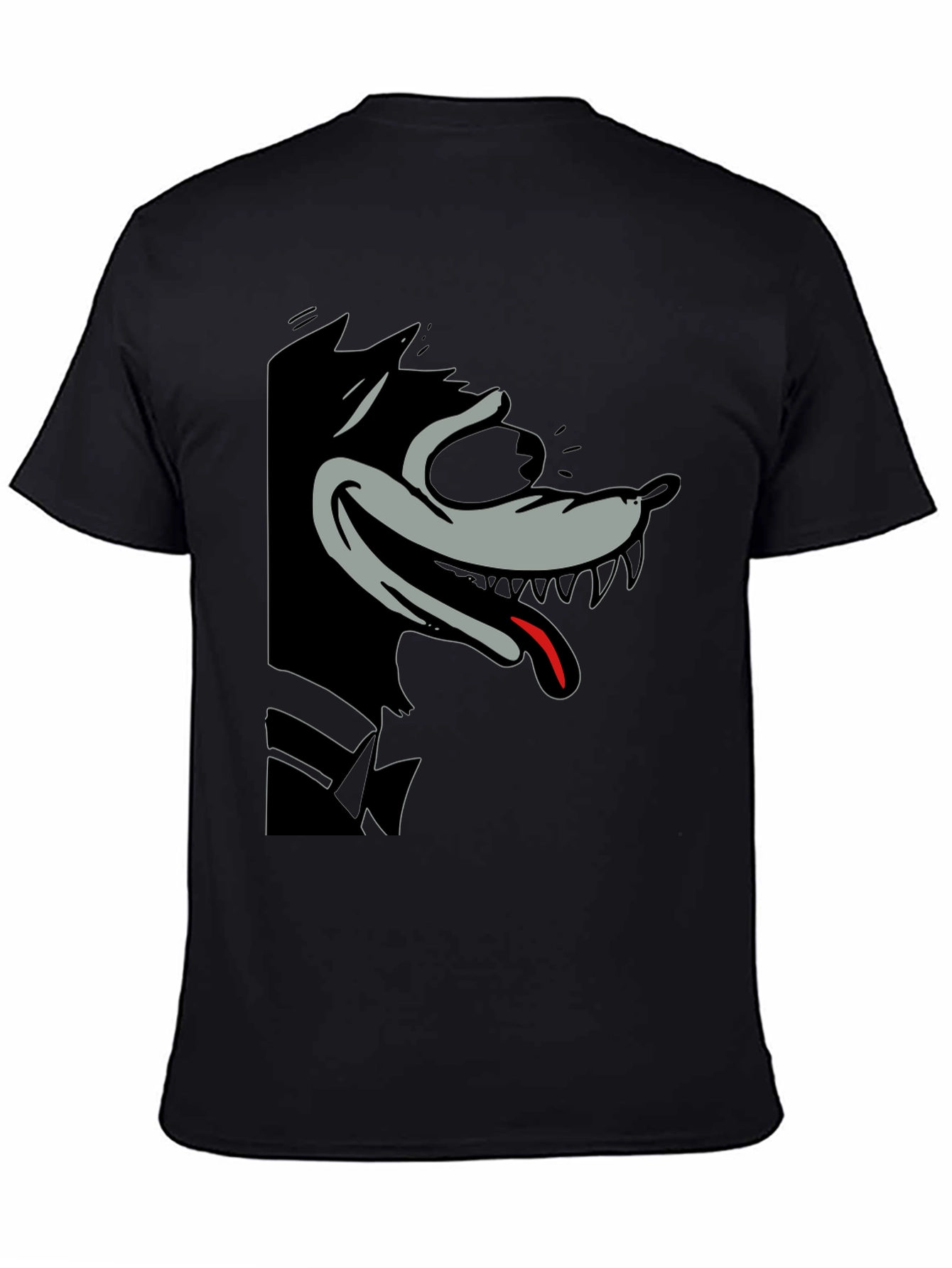 Cartoon Wolf Graphic Tee - Mens Black T-Shirt
