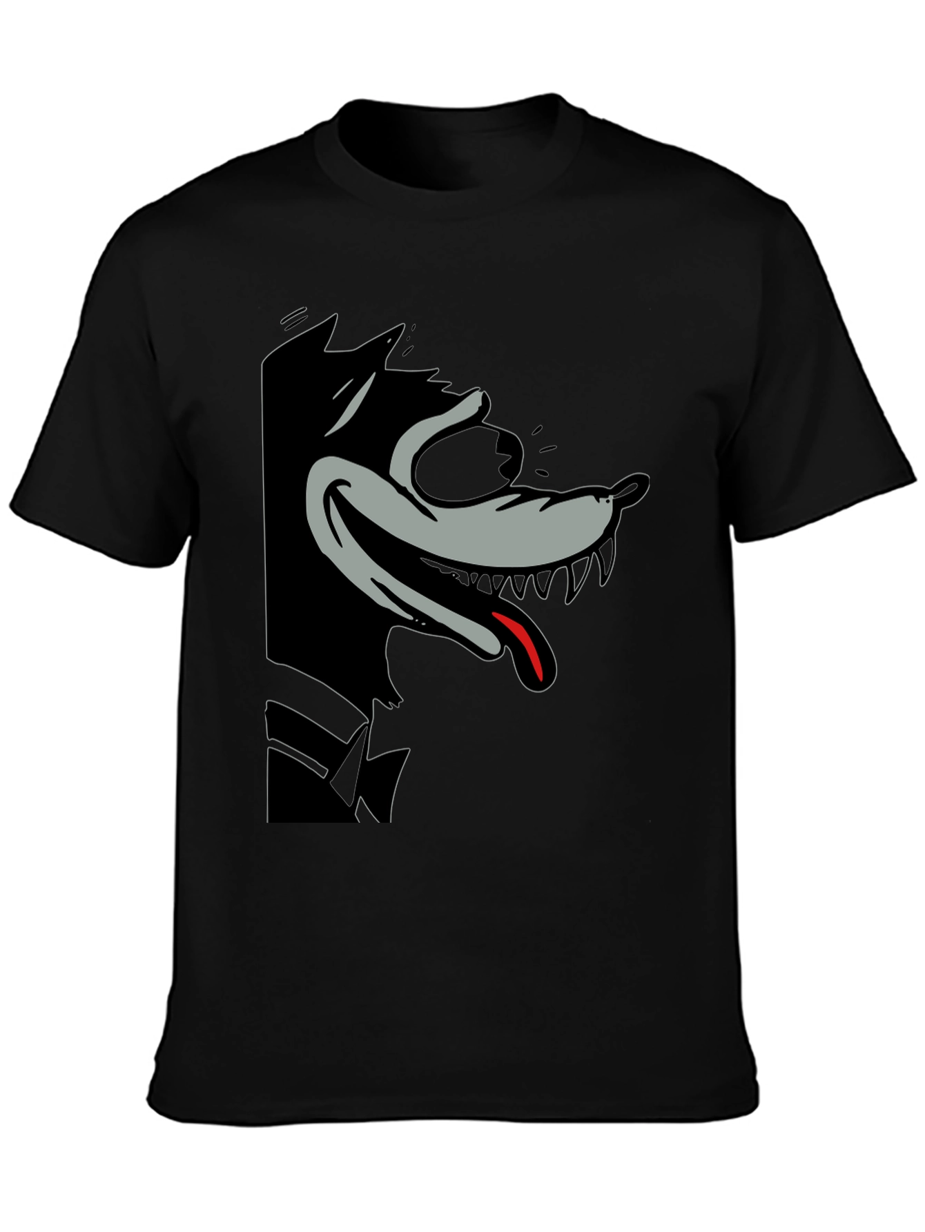 Cartoon Wolf Graphic Tee - Mens Black T-Shirt