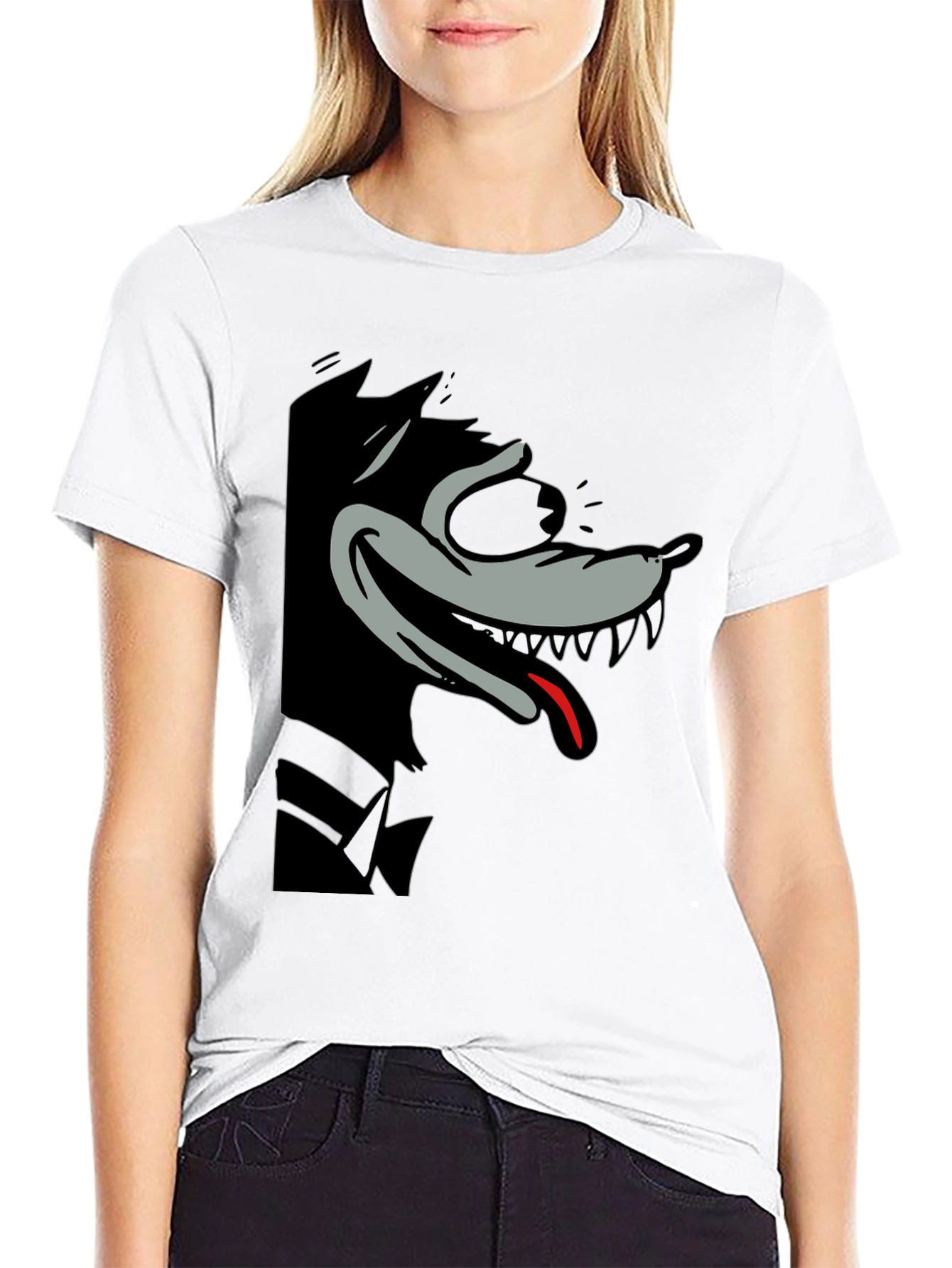 Cartoon Wolf Graphic Tee - Mens Black T-Shirt