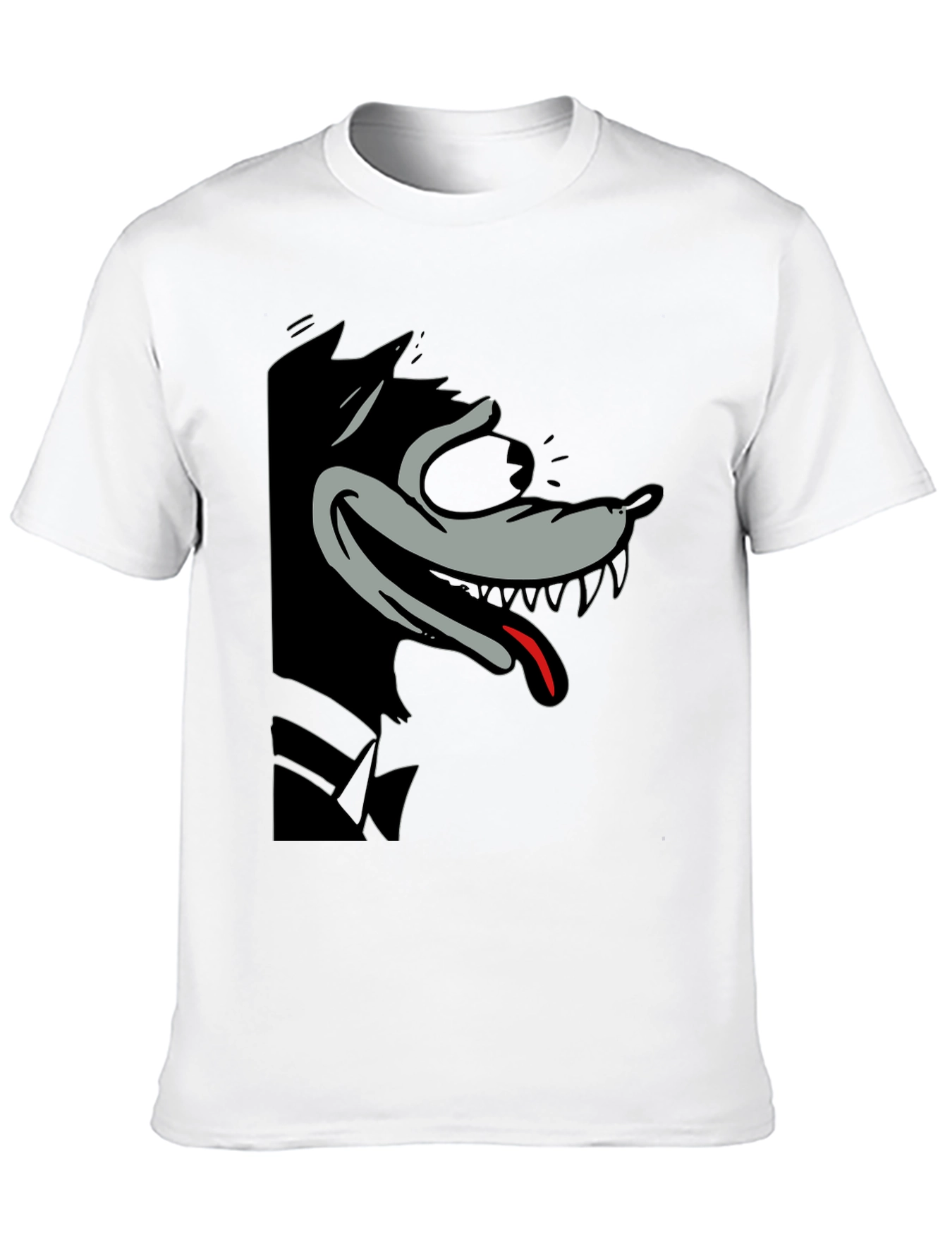Cartoon Wolf Graphic Tee - Mens Black T-Shirt