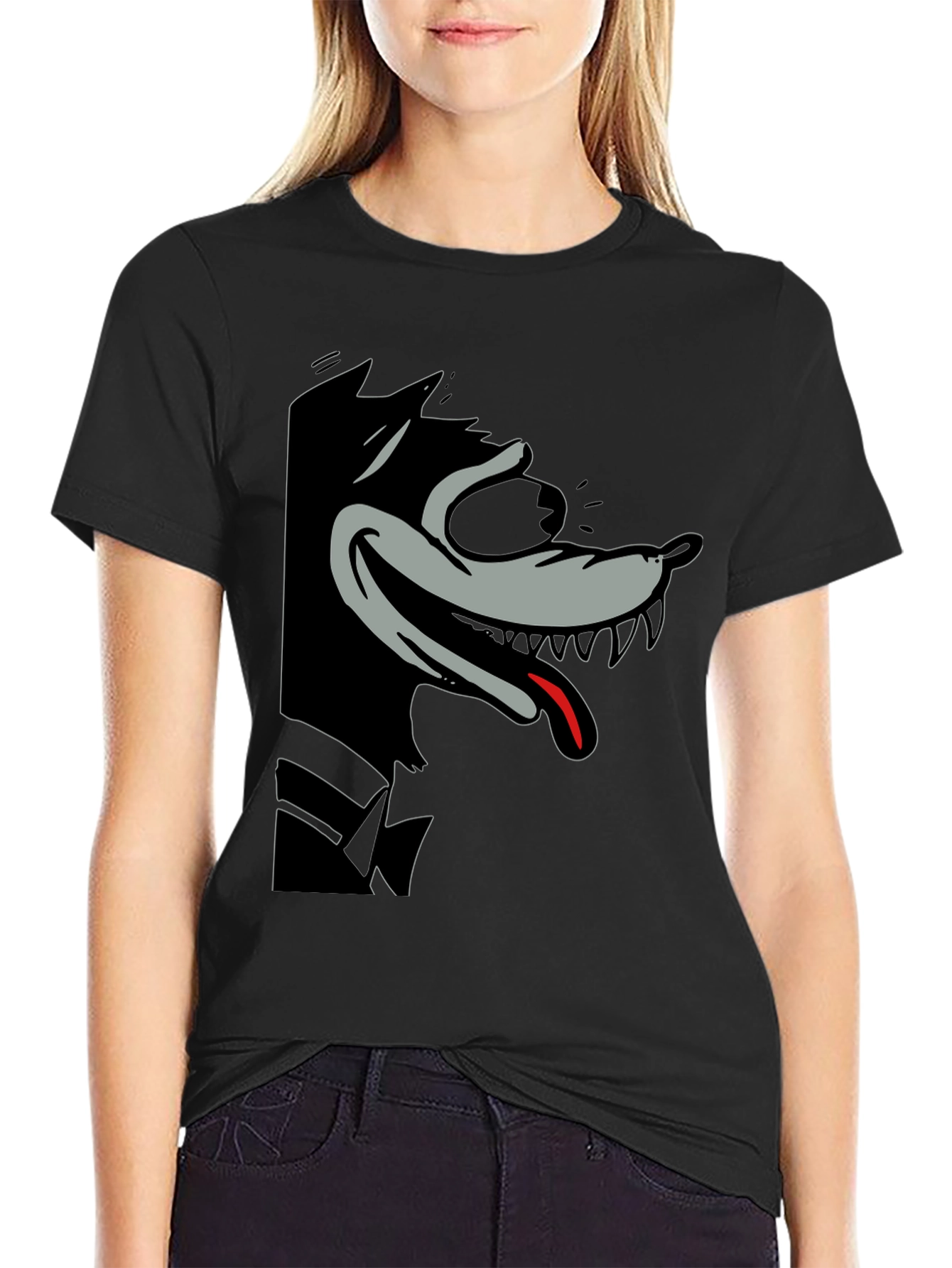 Cartoon Wolf Graphic Tee - Mens Black T-Shirt