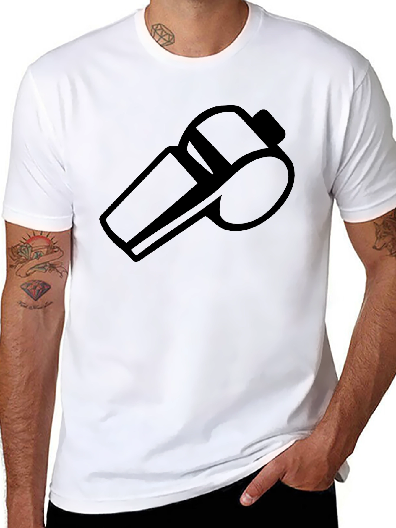 Referee Whistle Graphic Tee - Black Cotton T-Shirt