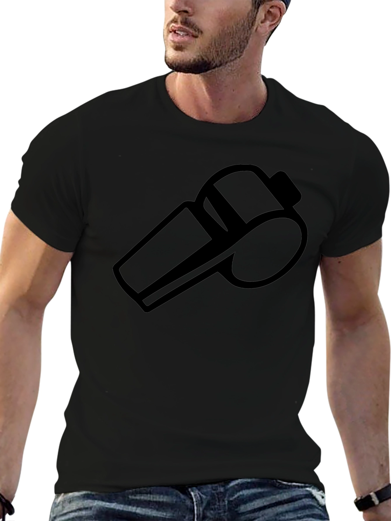 Referee Whistle Graphic Tee - Black Cotton T-Shirt