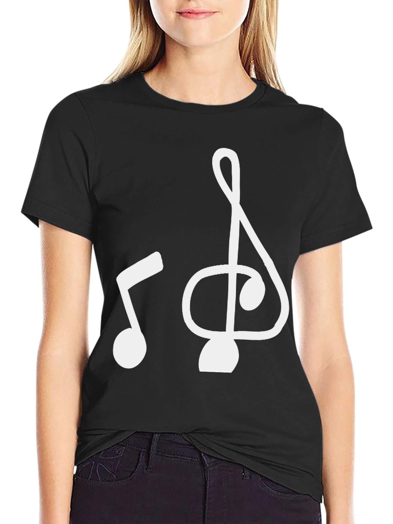 Music Note Graphic Tee - Black Cotton T-Shirt