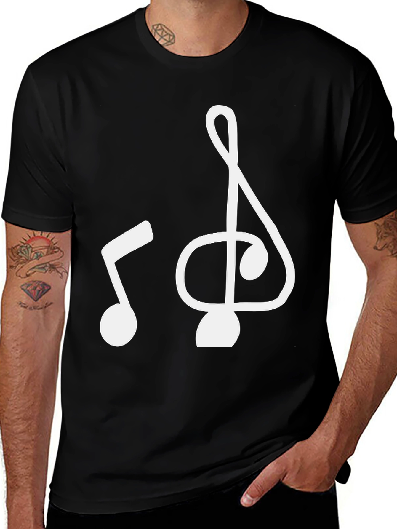 Music Note Graphic Tee - Black Cotton T-Shirt