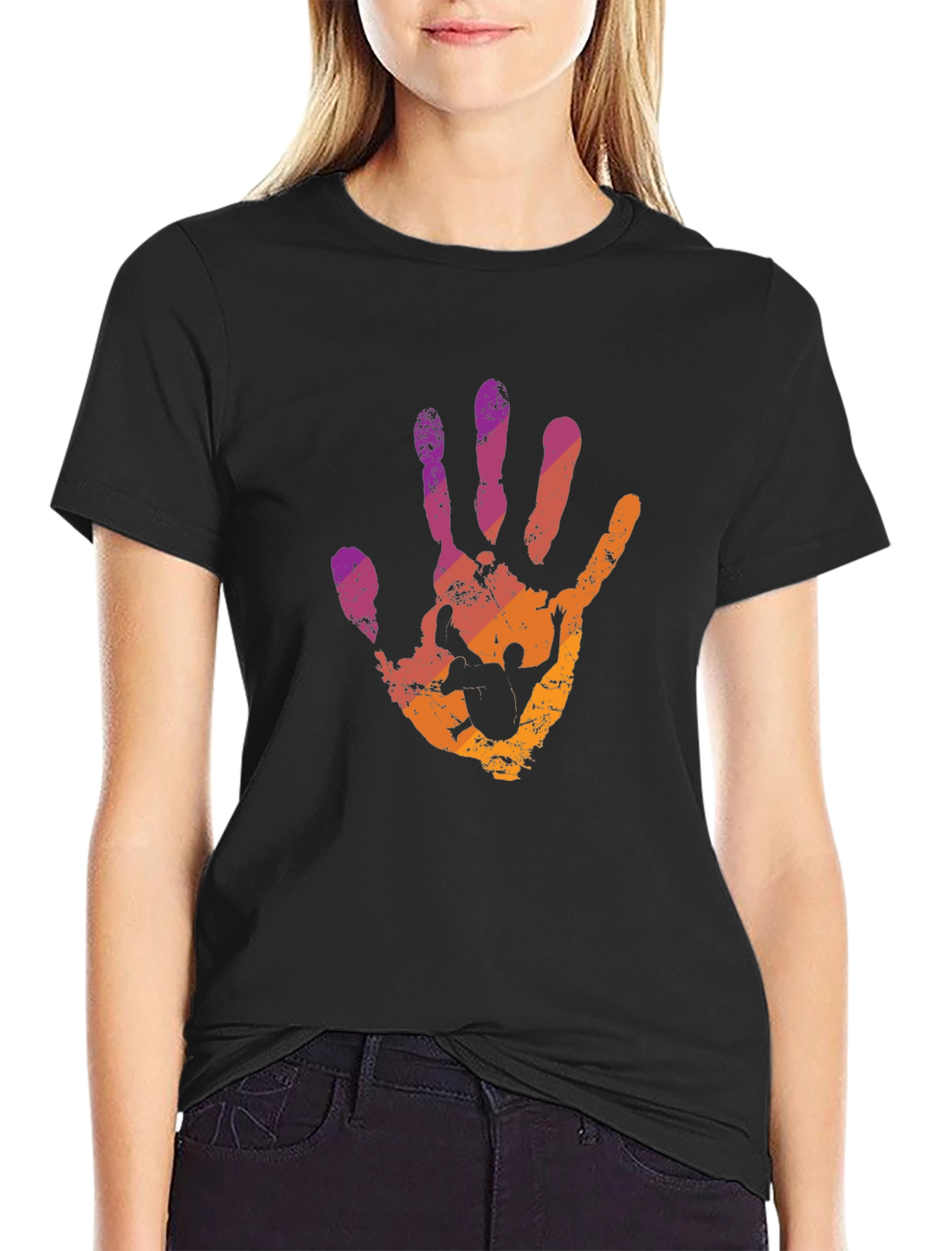 Abstract Handprint Graphic T-Shirt - Trendy Crew Neck Tee