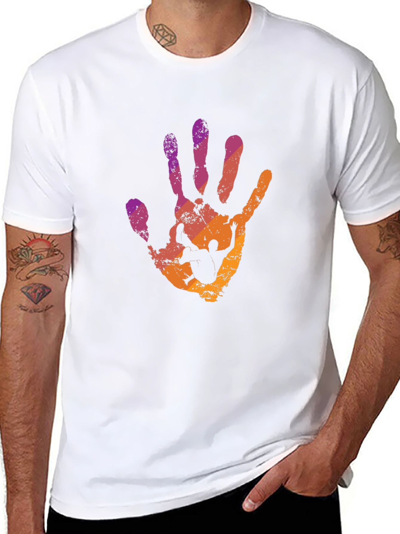 Abstract Handprint Graphic T-Shirt - Trendy Crew Neck Tee