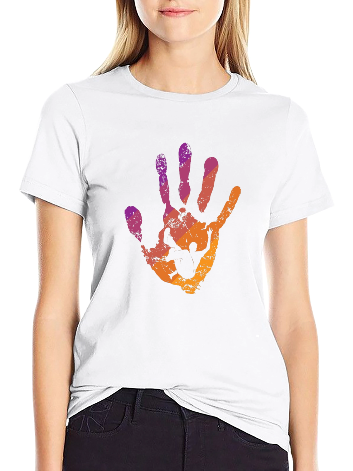 Abstract Handprint Graphic T-Shirt - Trendy Crew Neck Tee
