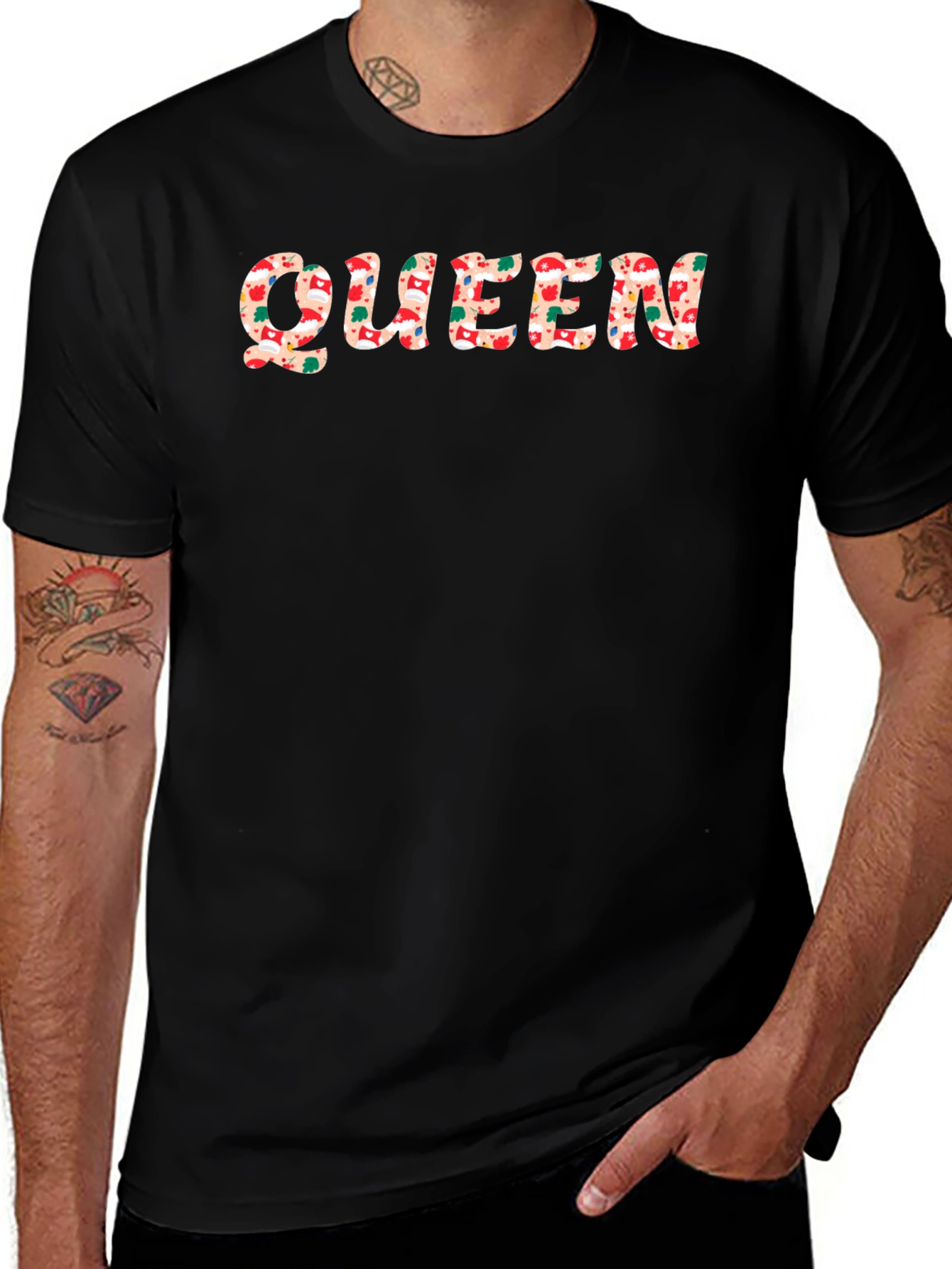 Queen Christmas Pattern Black T-Shirt