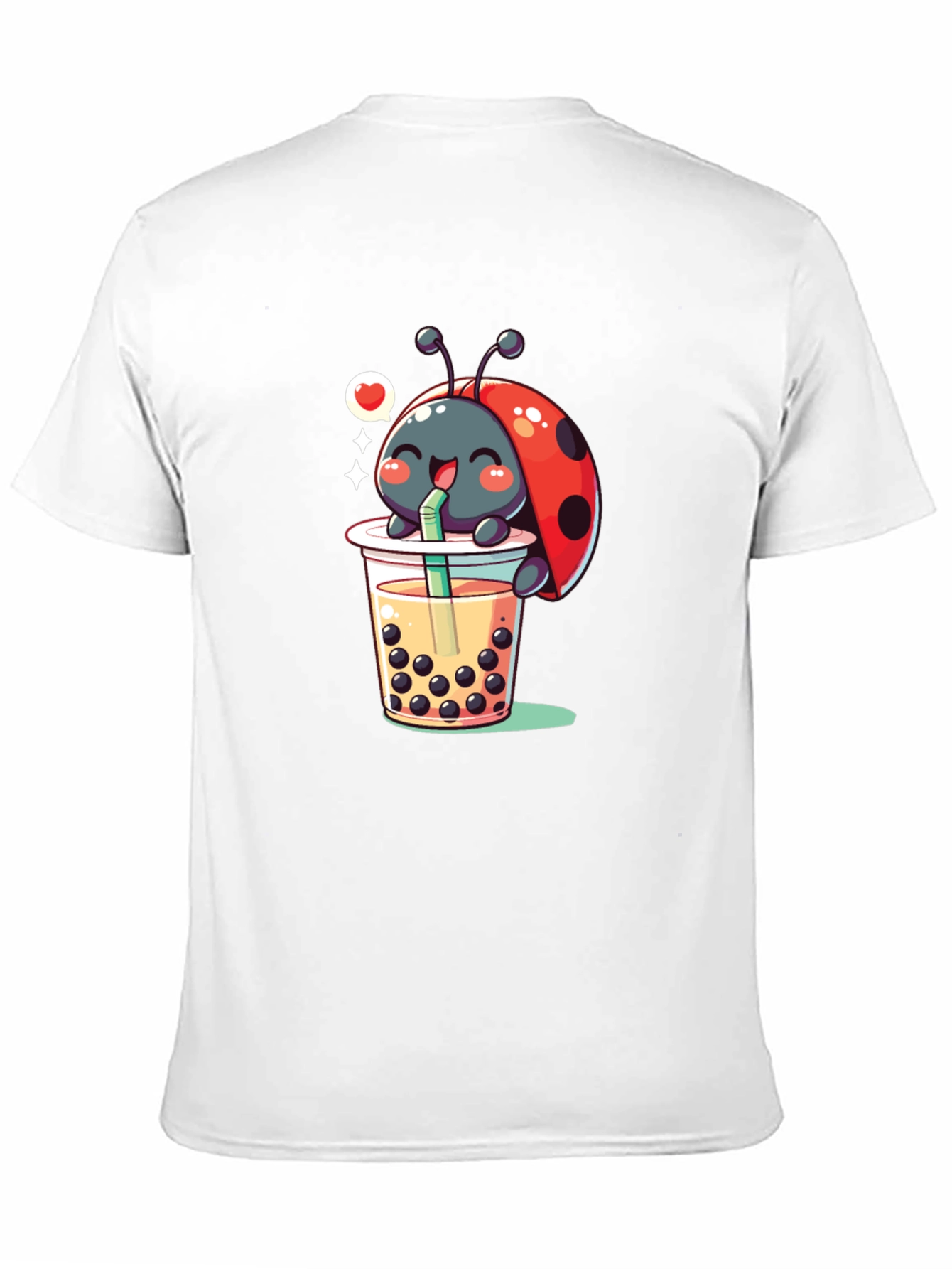 Ladybug Boba Tea Graphic Tee - Black Cotton T-Shirt