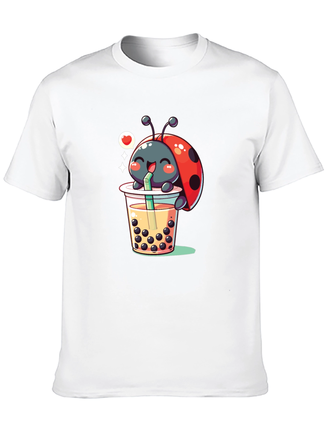 Ladybug Boba Tea Graphic Tee - Black Cotton T-Shirt