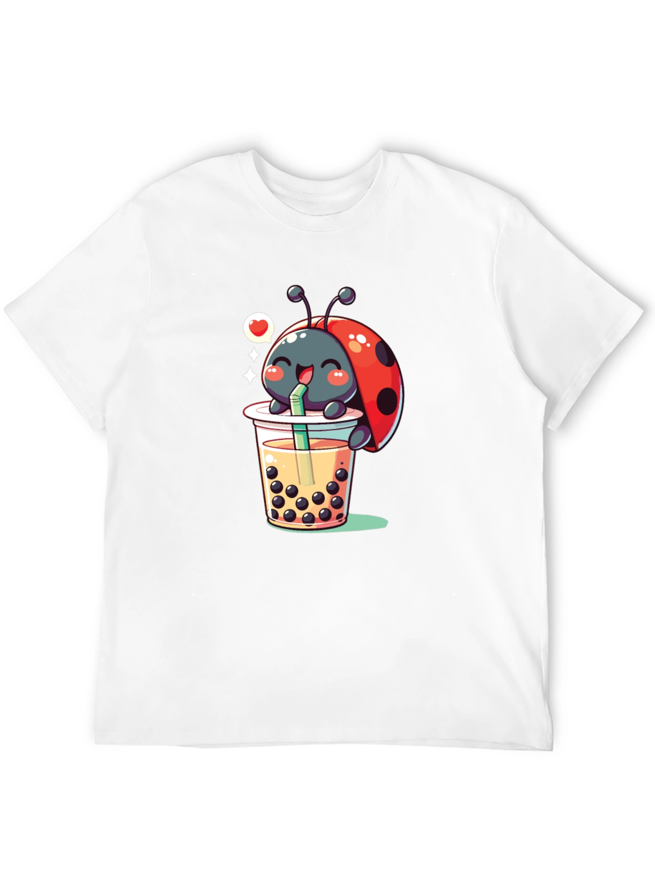 Ladybug Boba Tea Graphic Tee - Black Cotton T-Shirt
