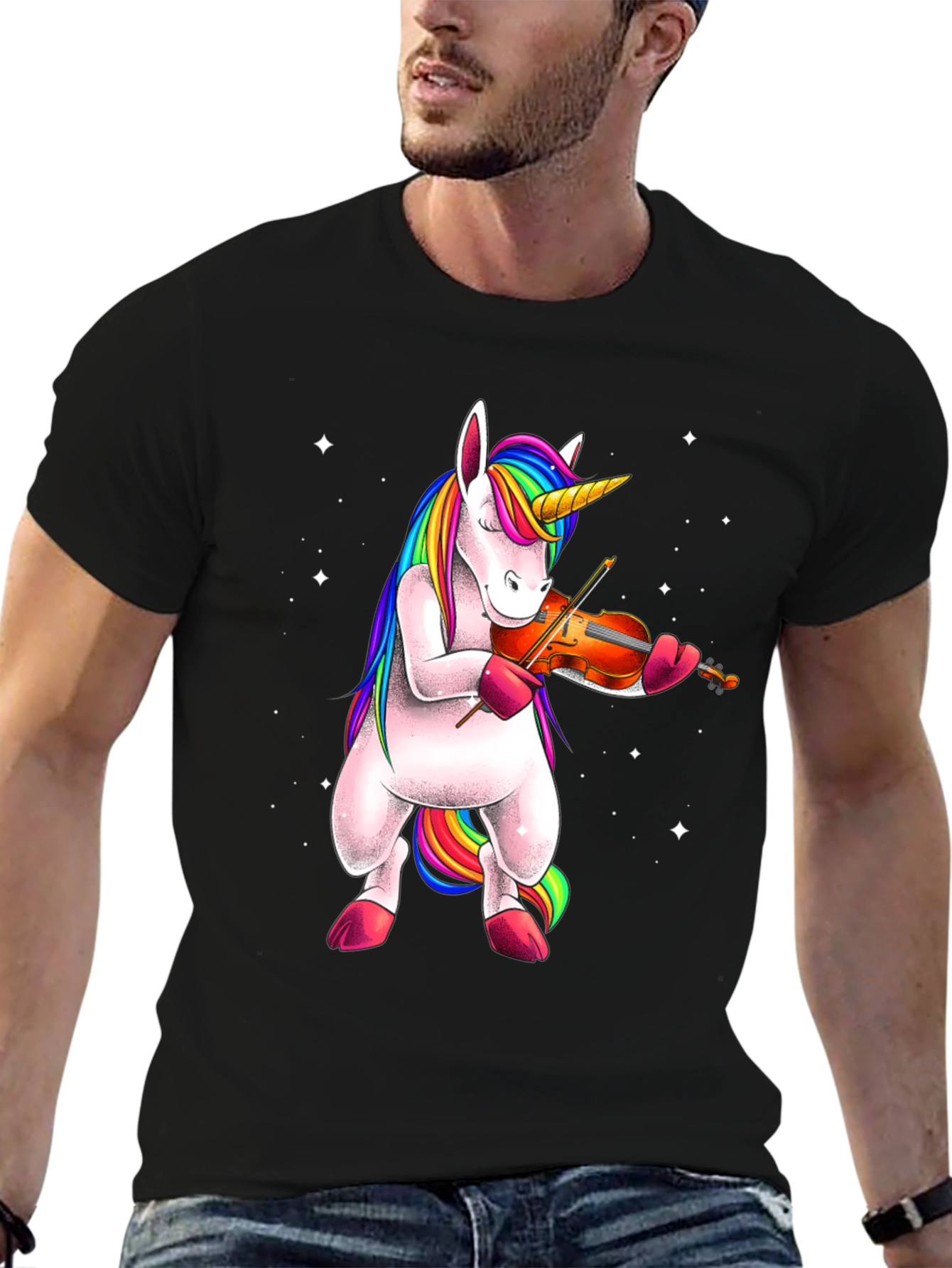 Unicorn Playing Violin T-Shirt - Black