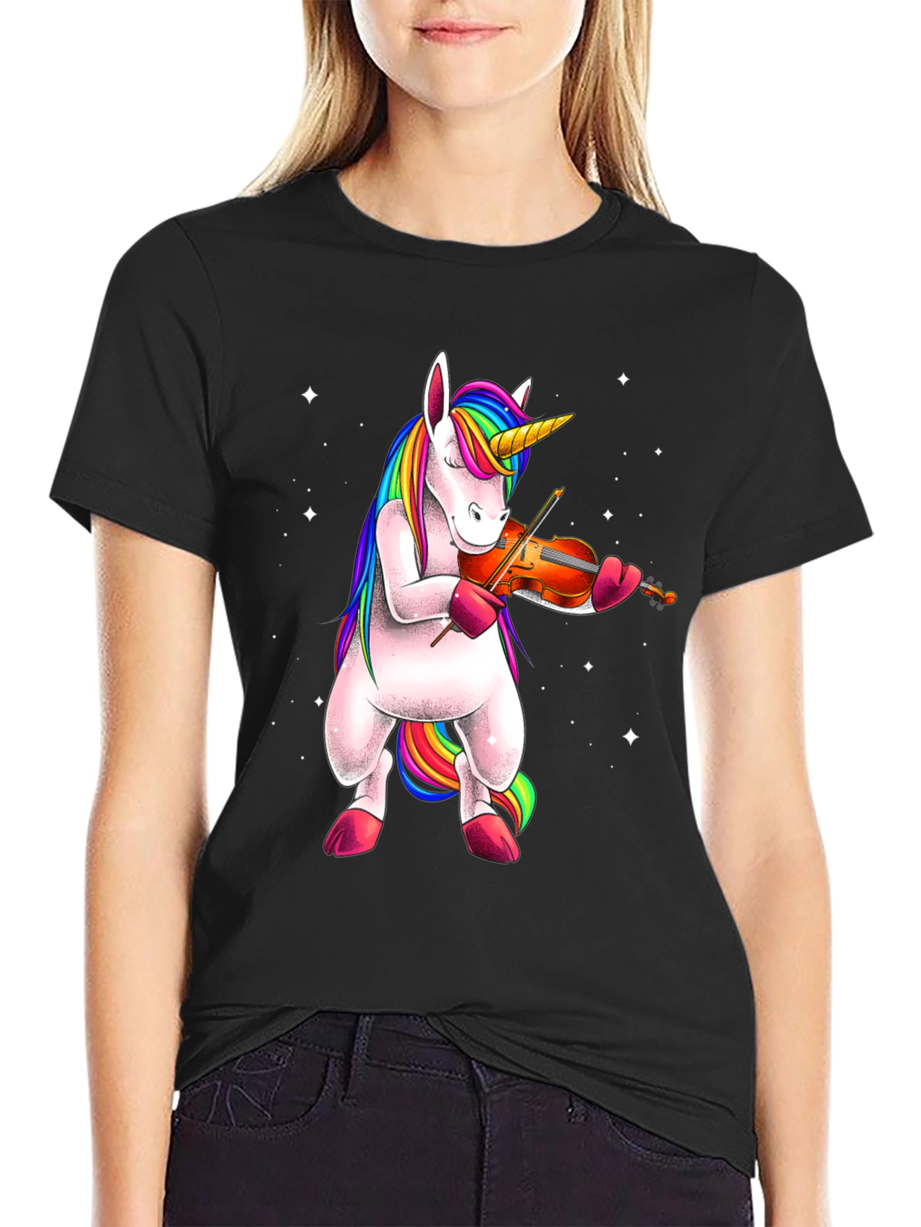 Unicorn Playing Violin T-Shirt - Black