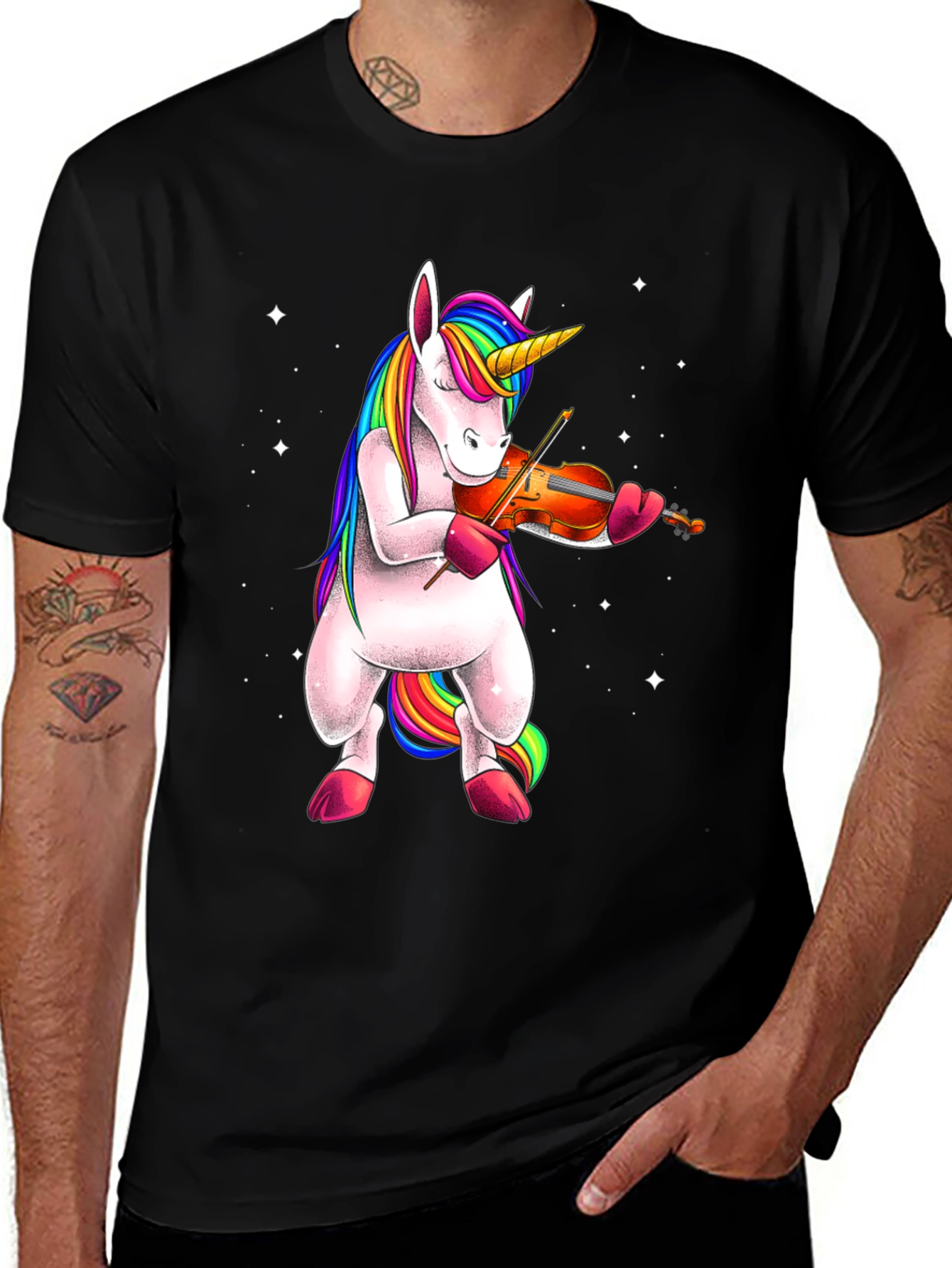 Unicorn Playing Violin T-Shirt - Black