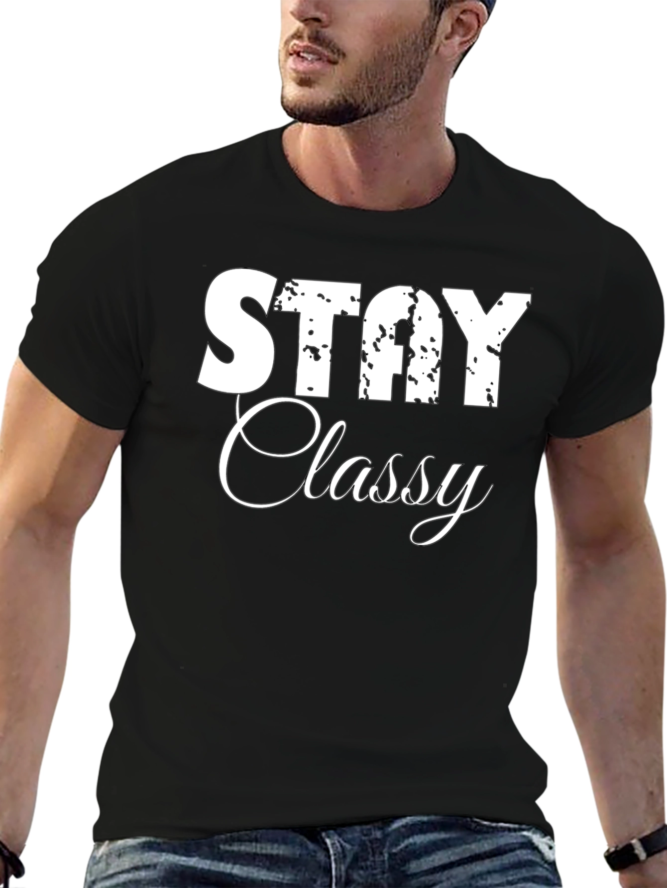 Stay Classy Graphic Tee - Black Cotton Casual Shirt