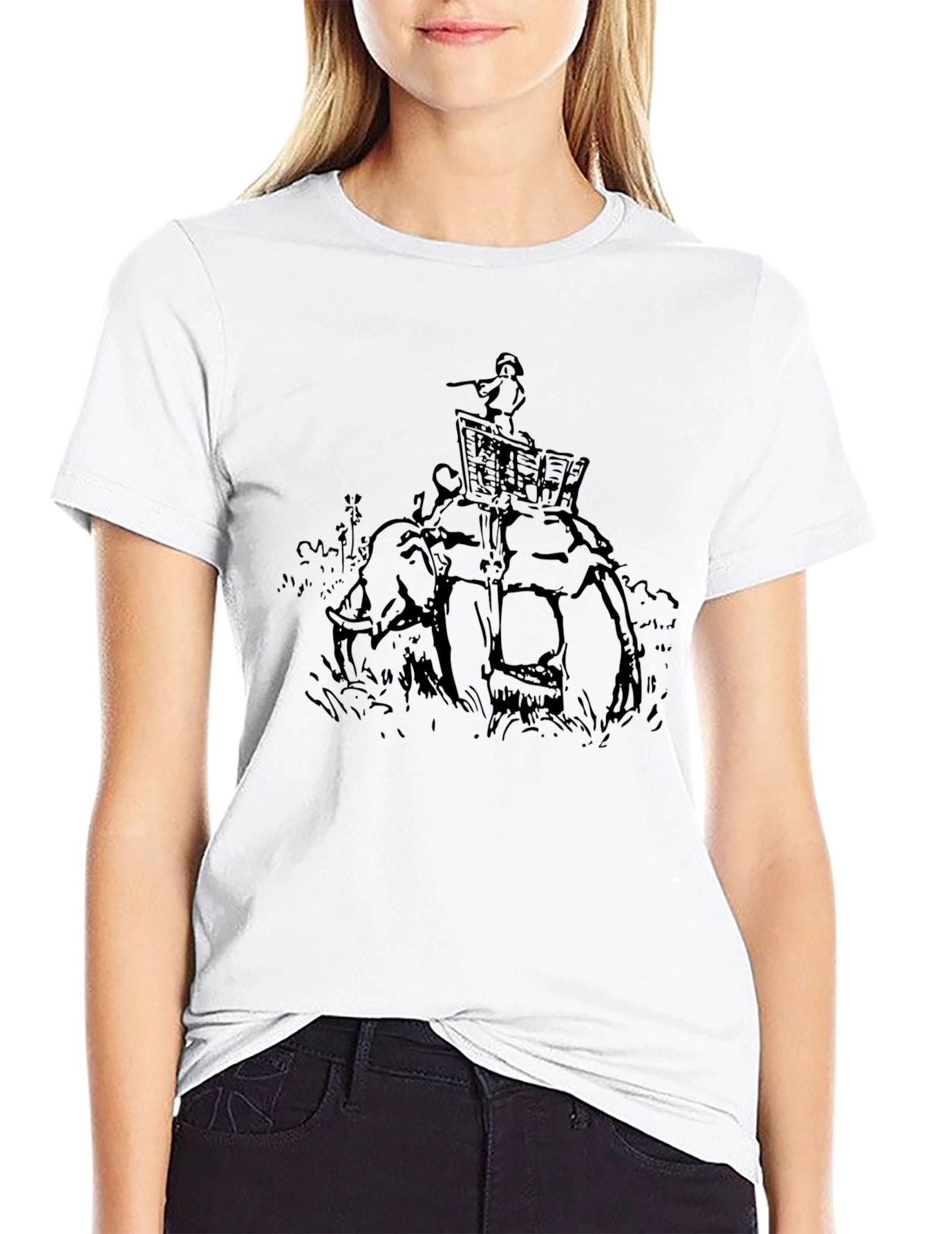 Elephant Rider Graphic Print Black T-Shirt