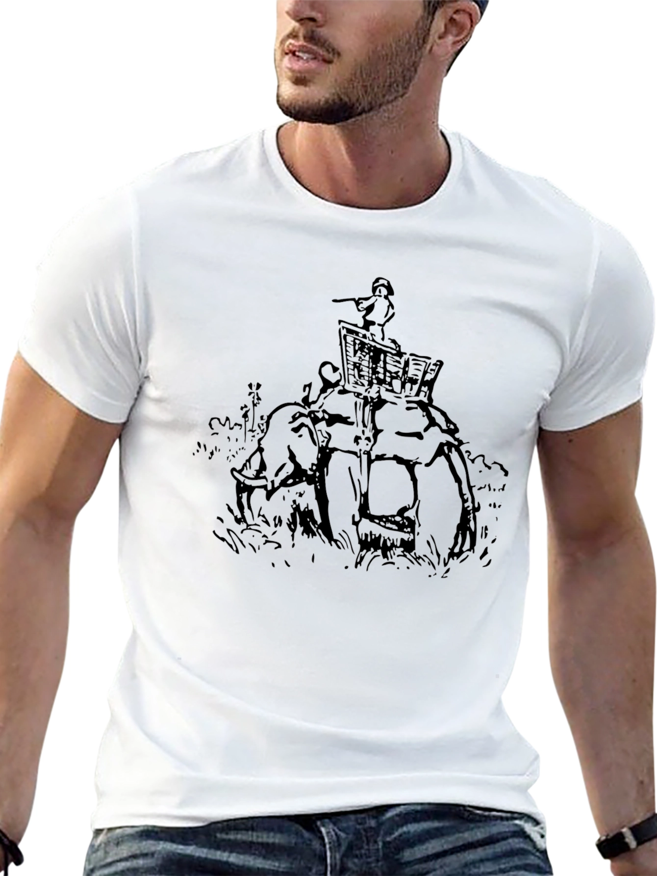 Elephant Rider Graphic Print Black T-Shirt