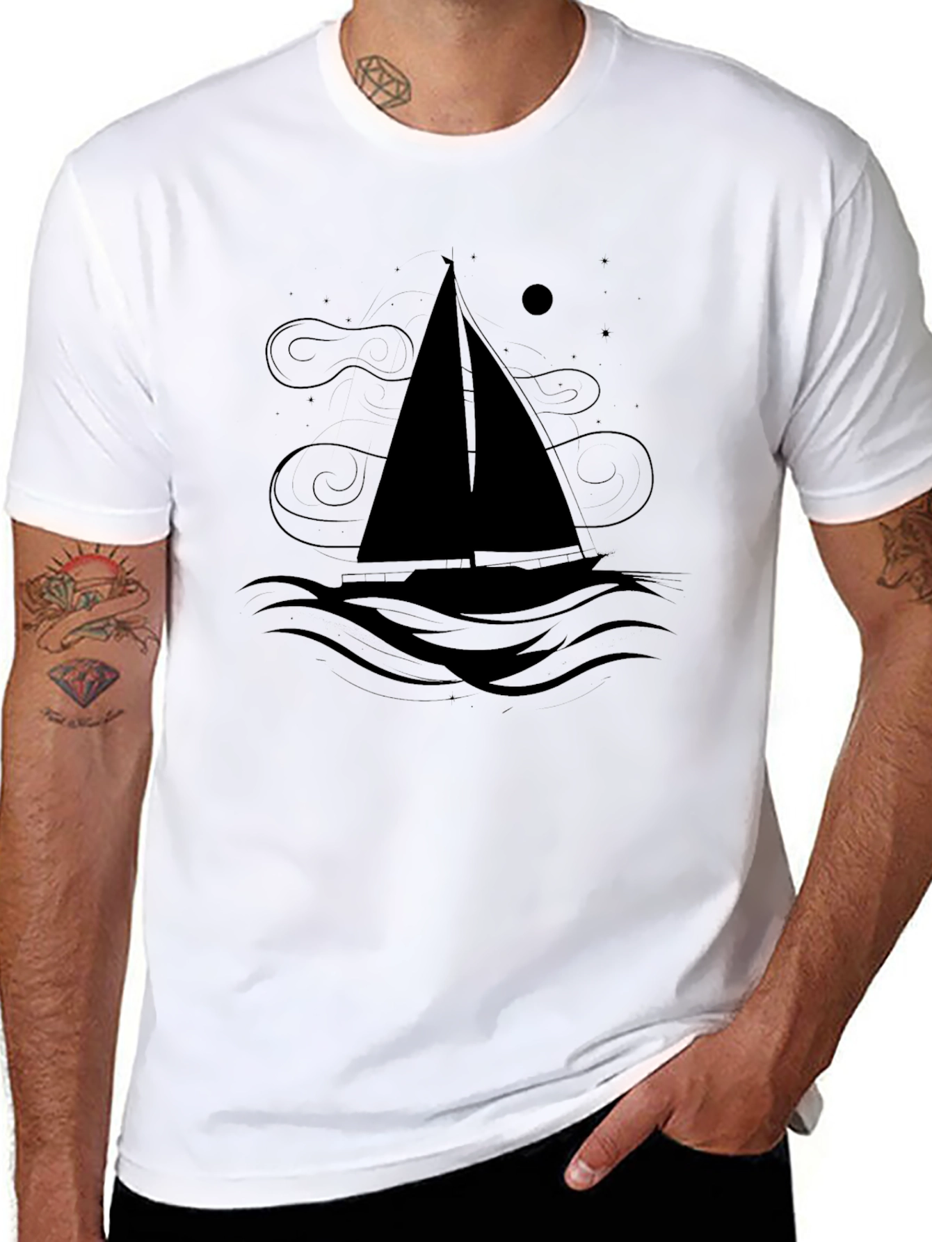 Nautical Sailboat Graphic Tee - Black