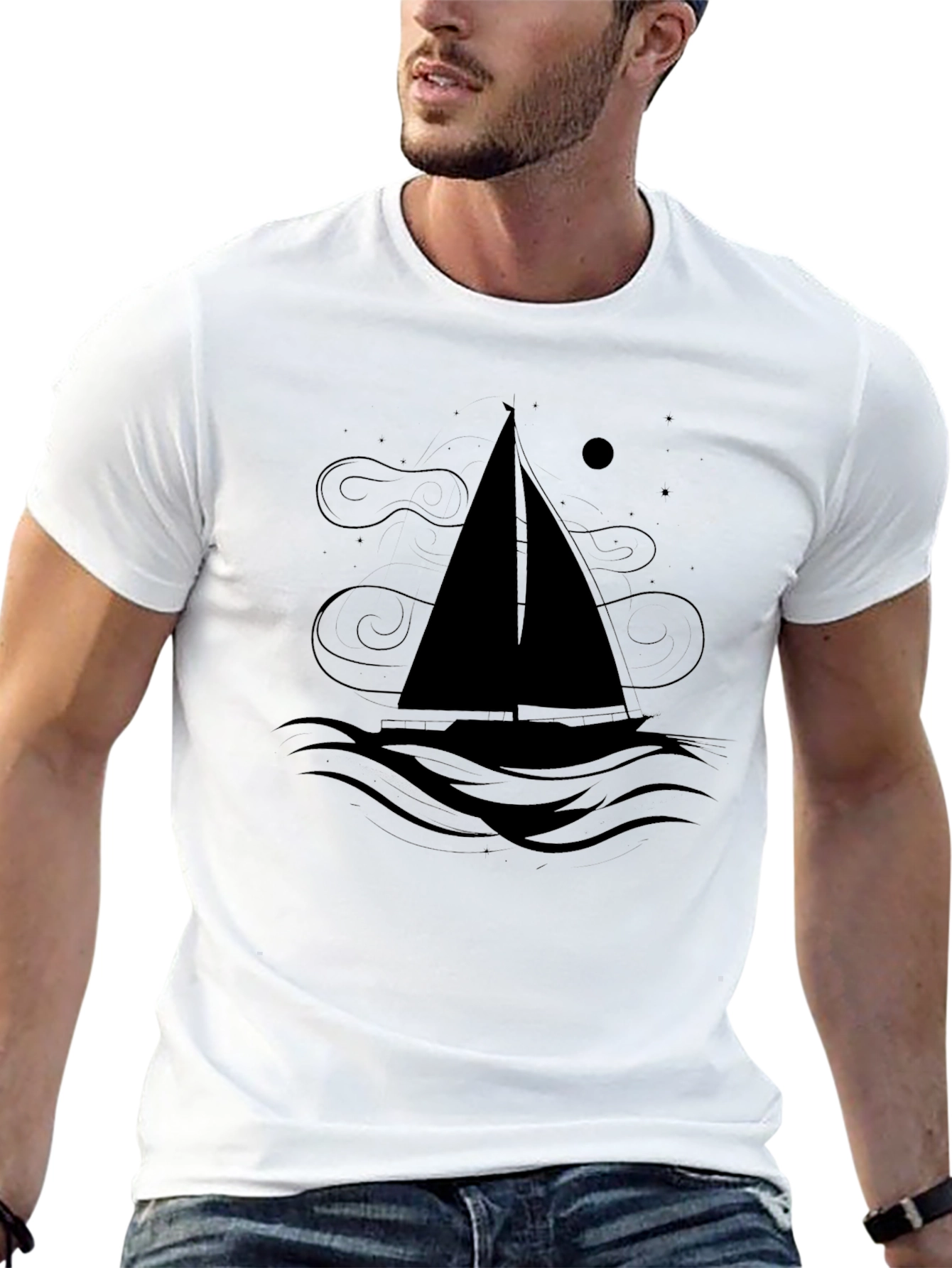 Nautical Sailboat Graphic Tee - Black