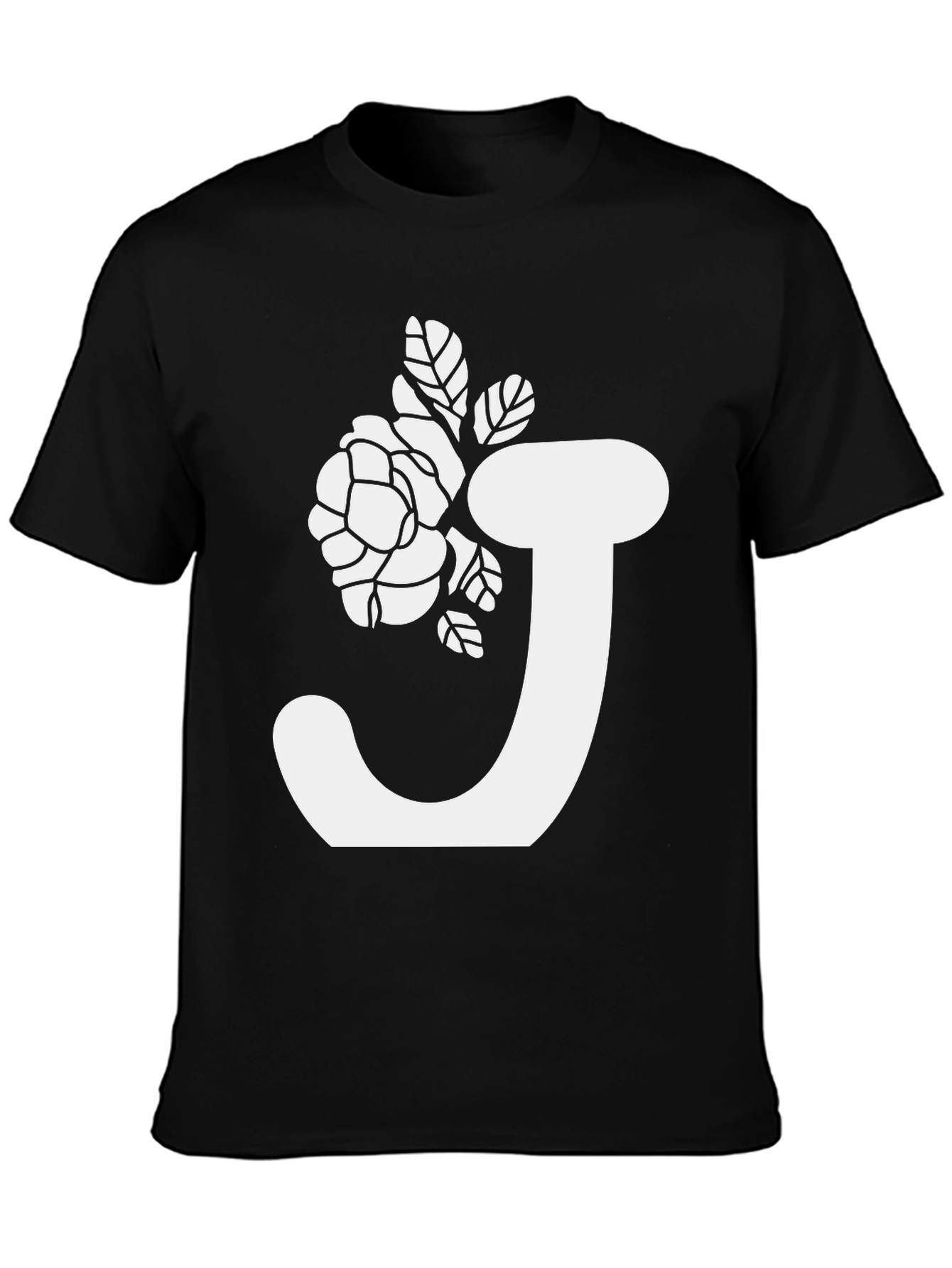 Floral Initial J Black T-Shirt