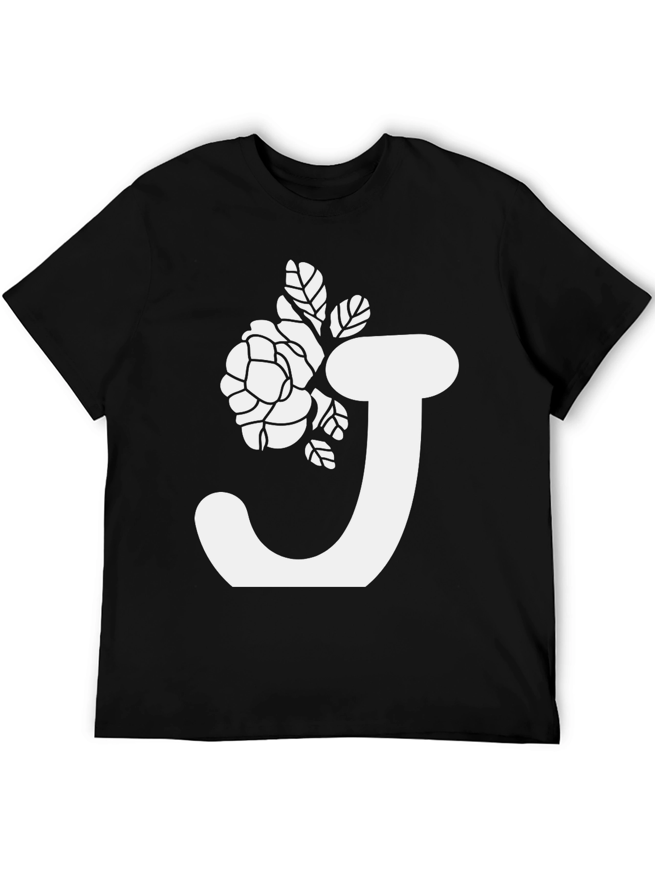 Floral Initial J Black T-Shirt