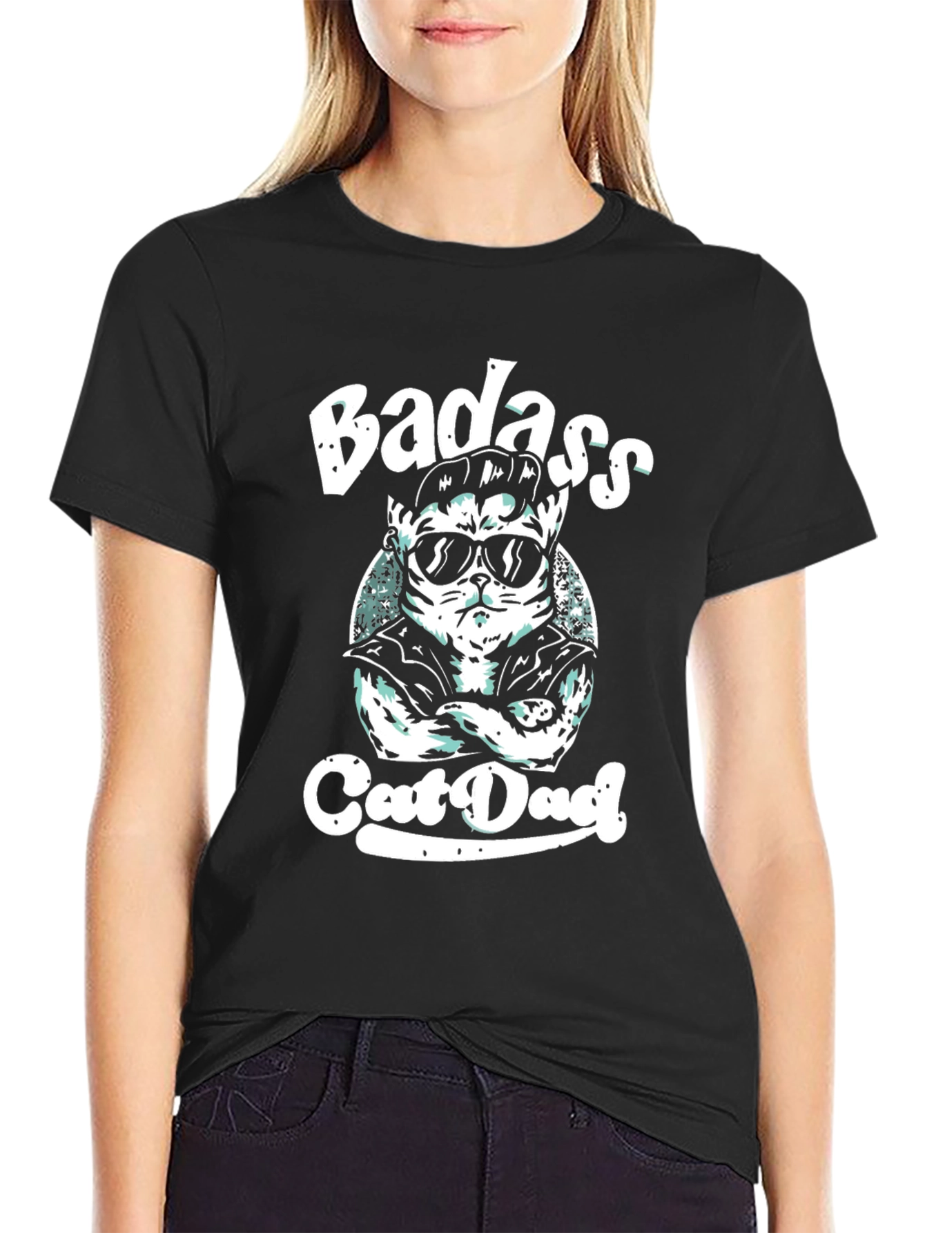 Badass Cat Dad Black Graphic Tee