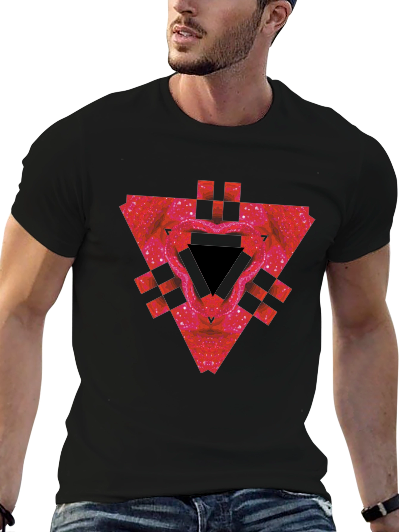 Geometric Triangle Graphic Tee - Mens Black T-Shirt
