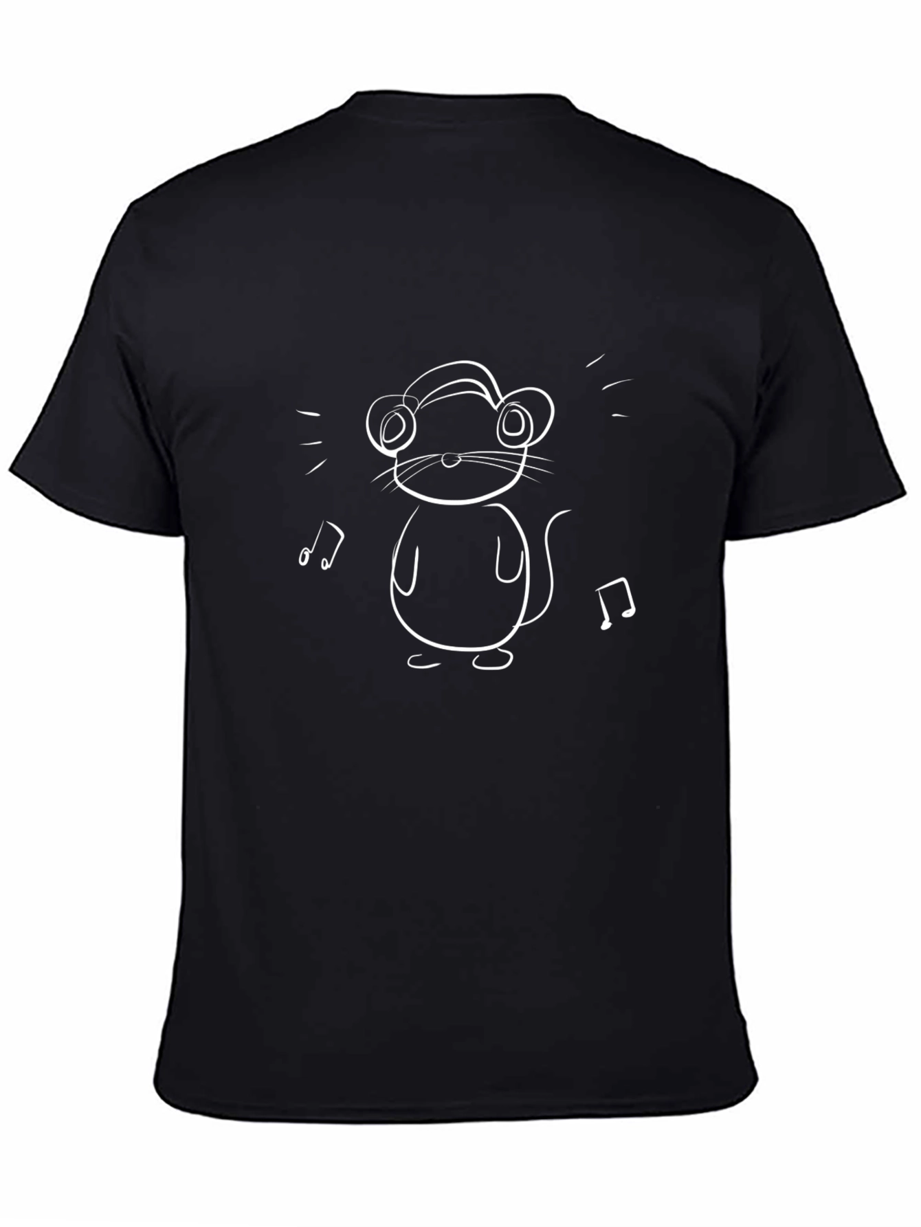 Cartoon Mouse with Headphones Black T-Shirt