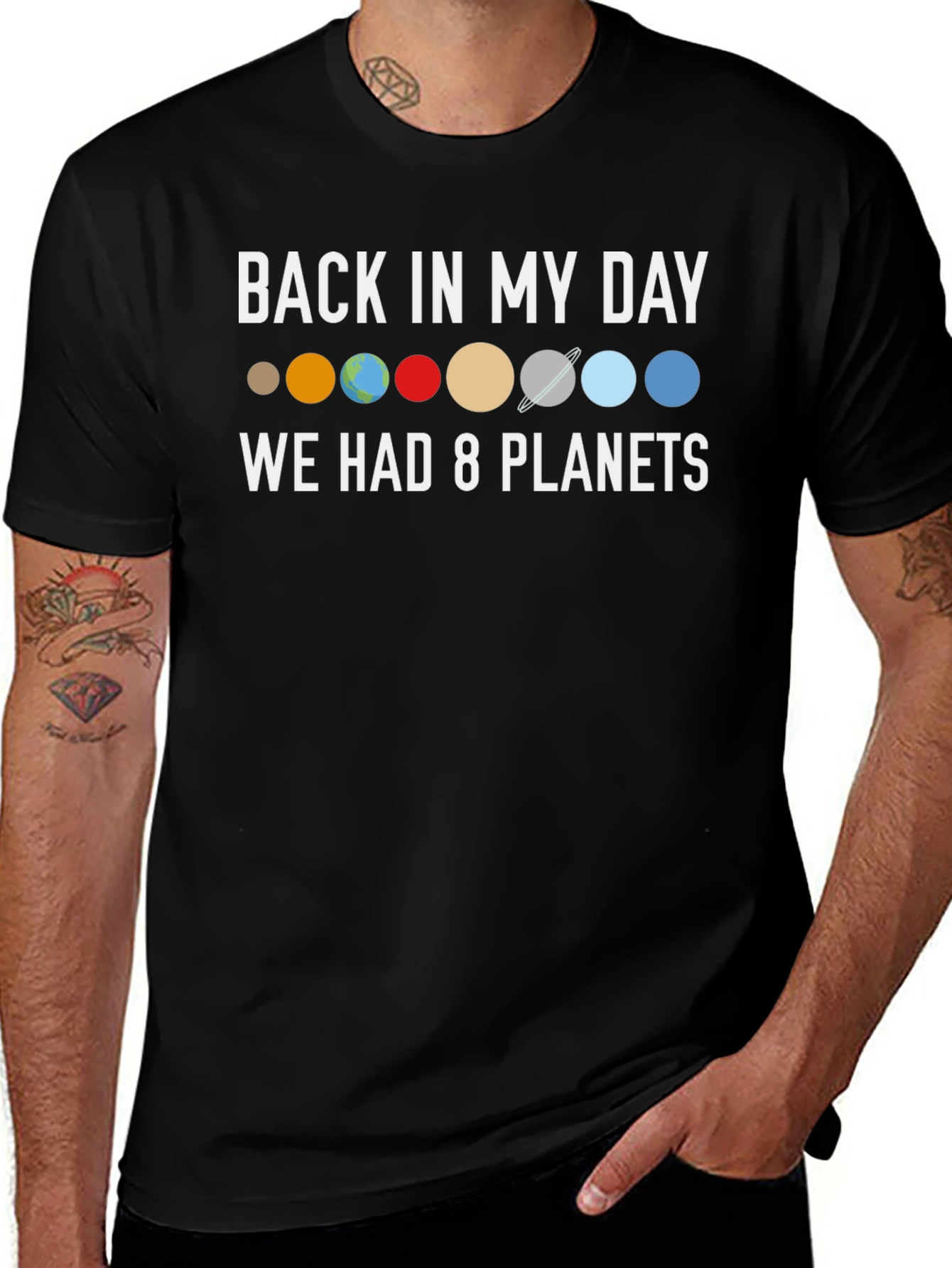 Back in My Day 8 Planets Black T-Shirt