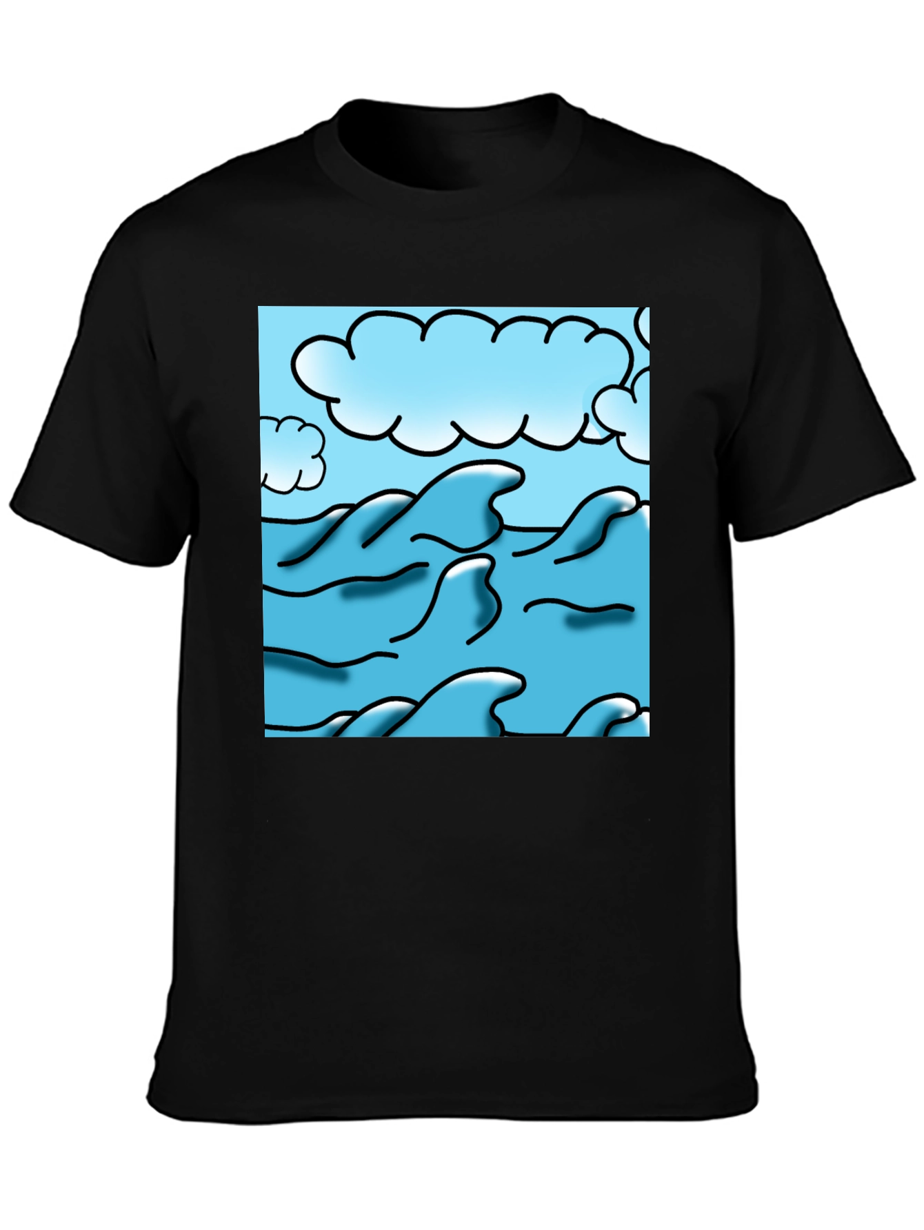 Ocean Wave Graphic Tee - Black Cotton Blend