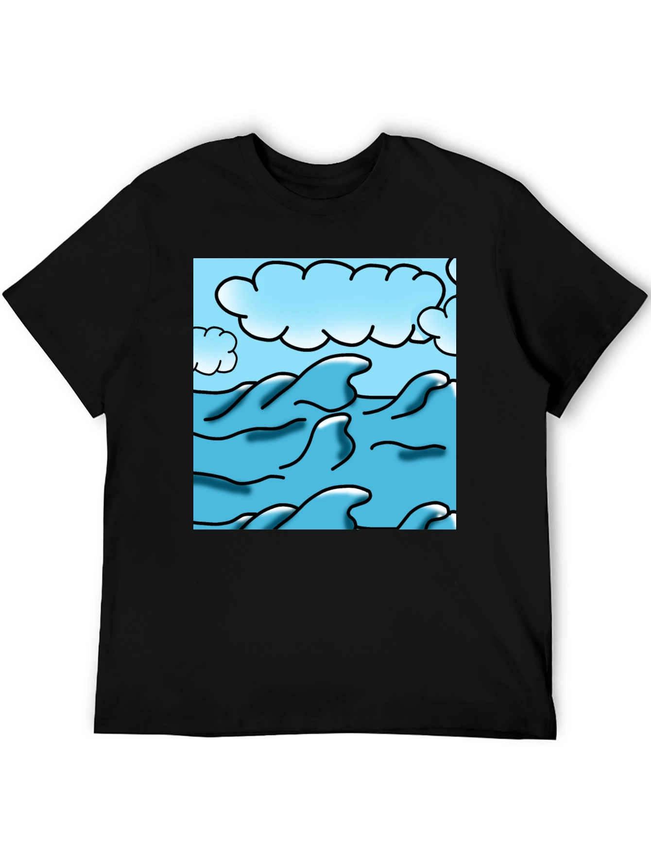 Ocean Wave Graphic Tee - Black Cotton Blend