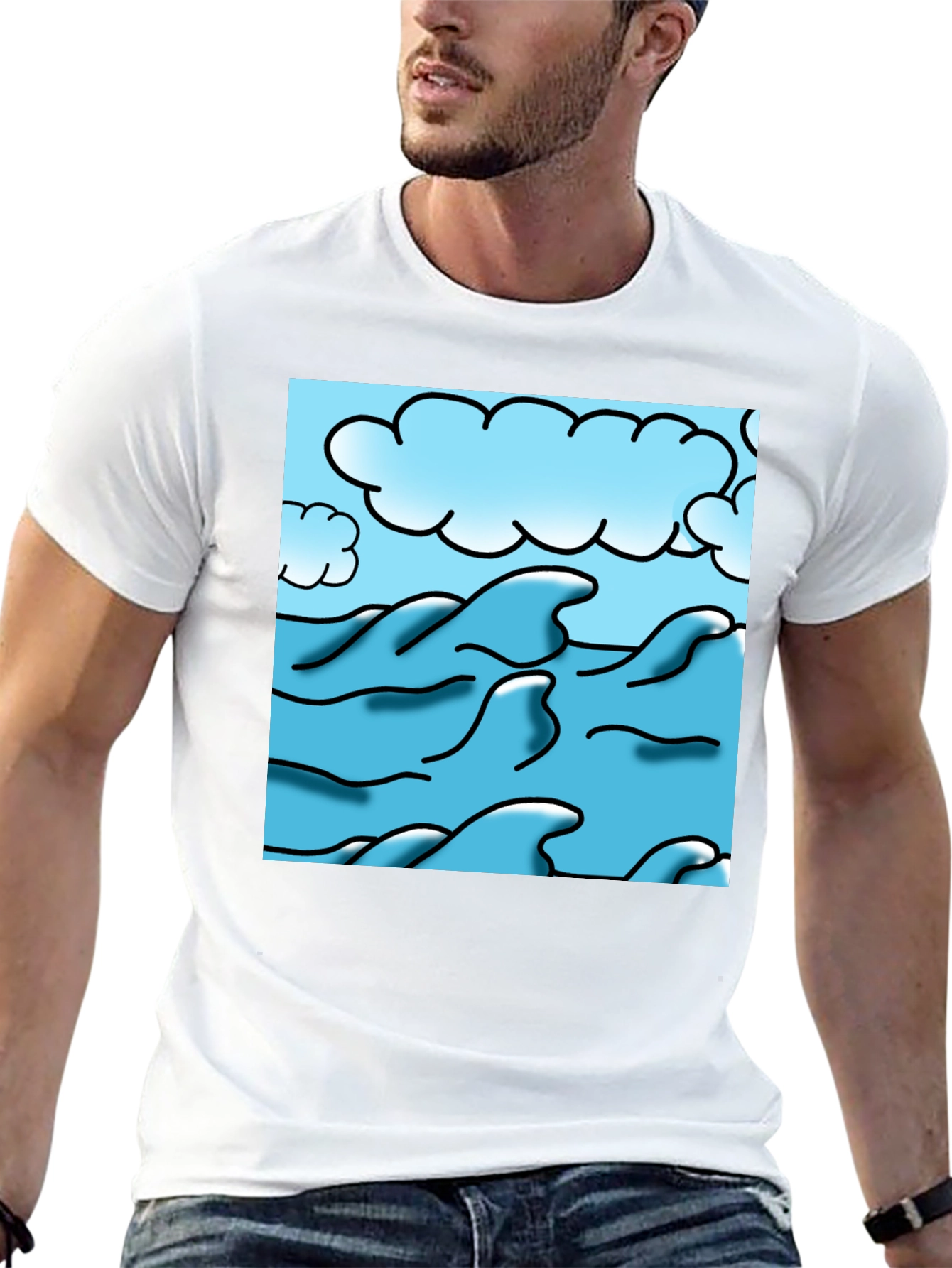 Ocean Wave Graphic Tee - Black Cotton Blend