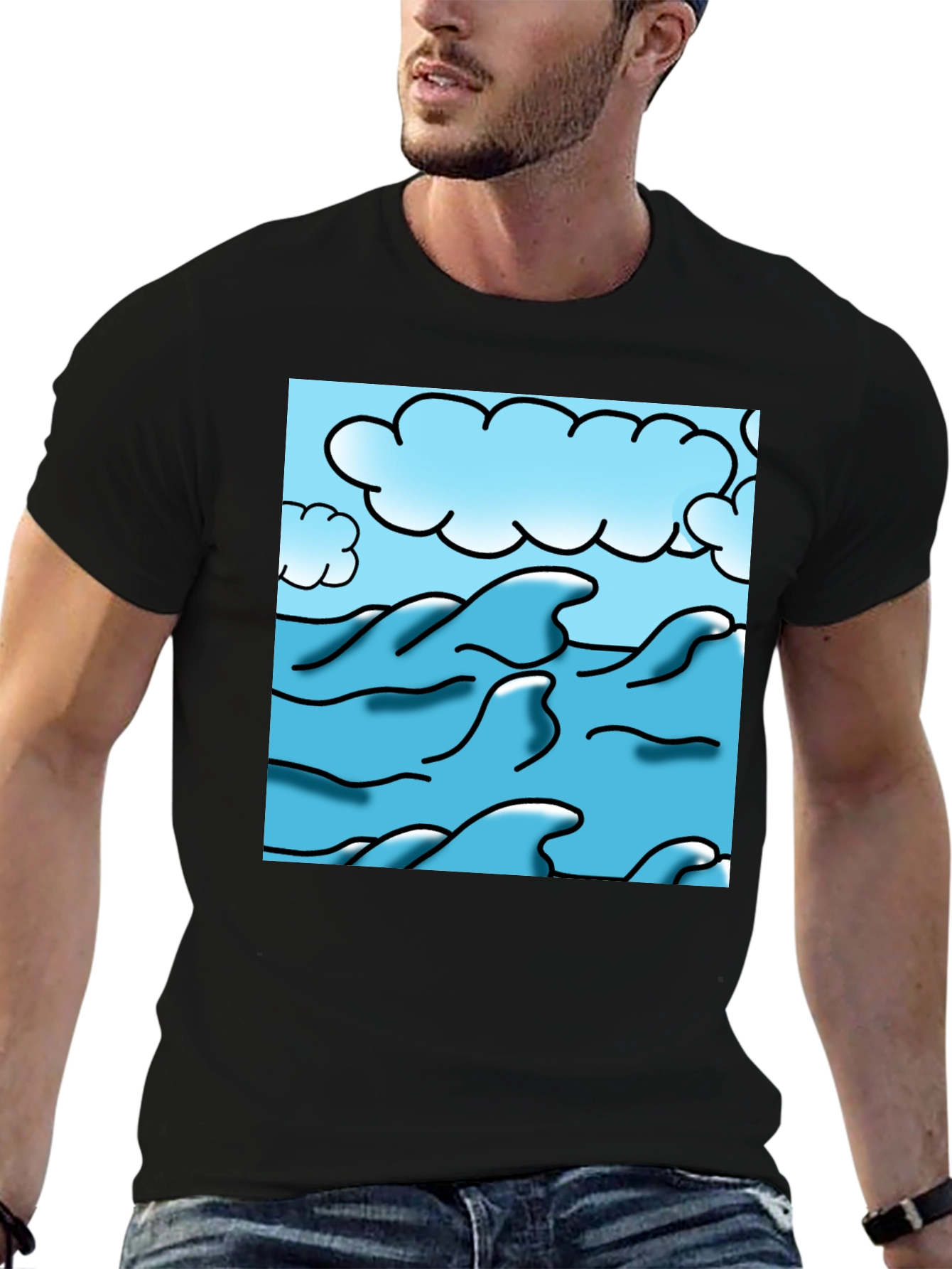 Ocean Wave Graphic Tee - Black Cotton Blend