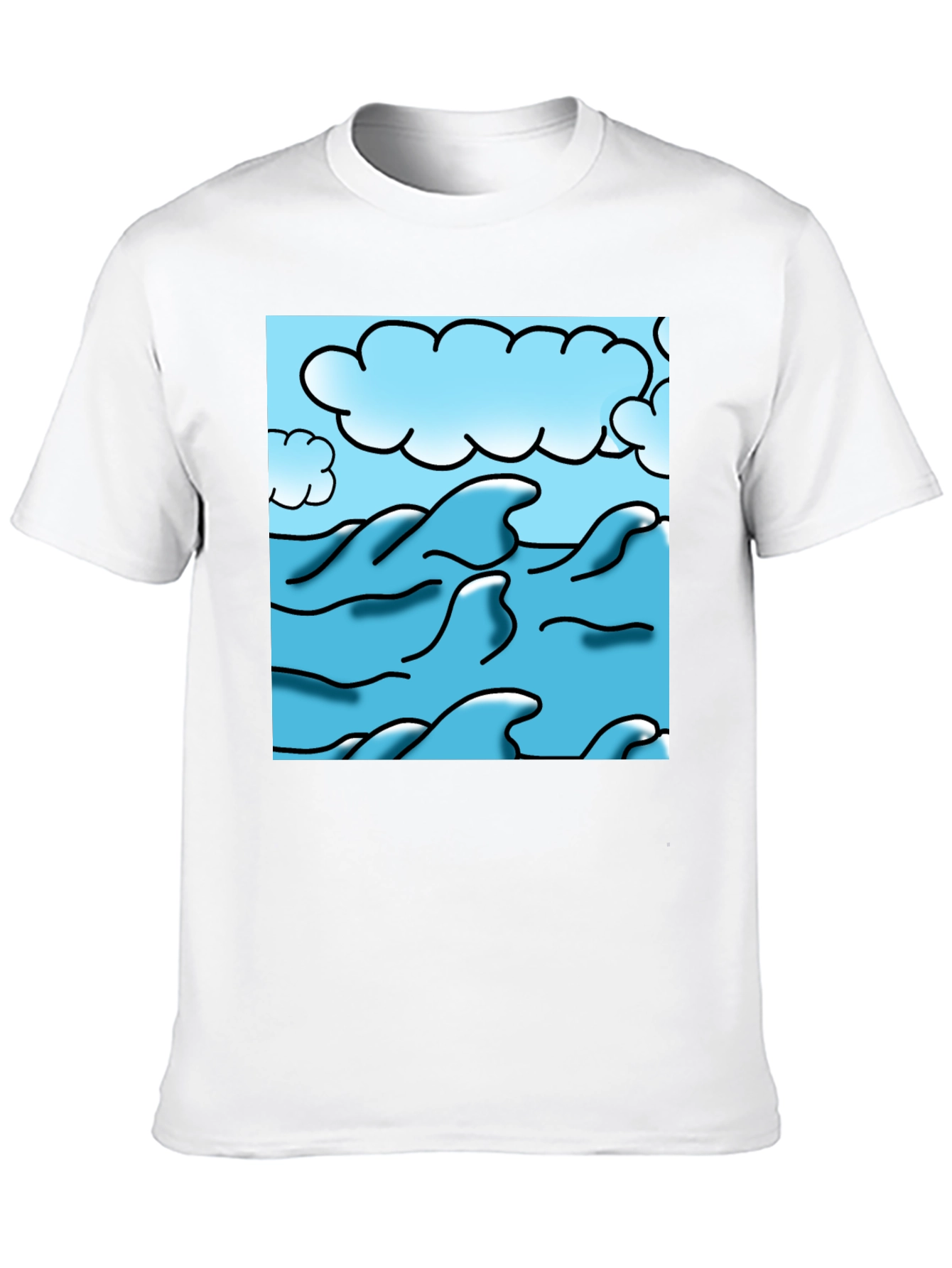 Ocean Wave Graphic Tee - Black Cotton Blend
