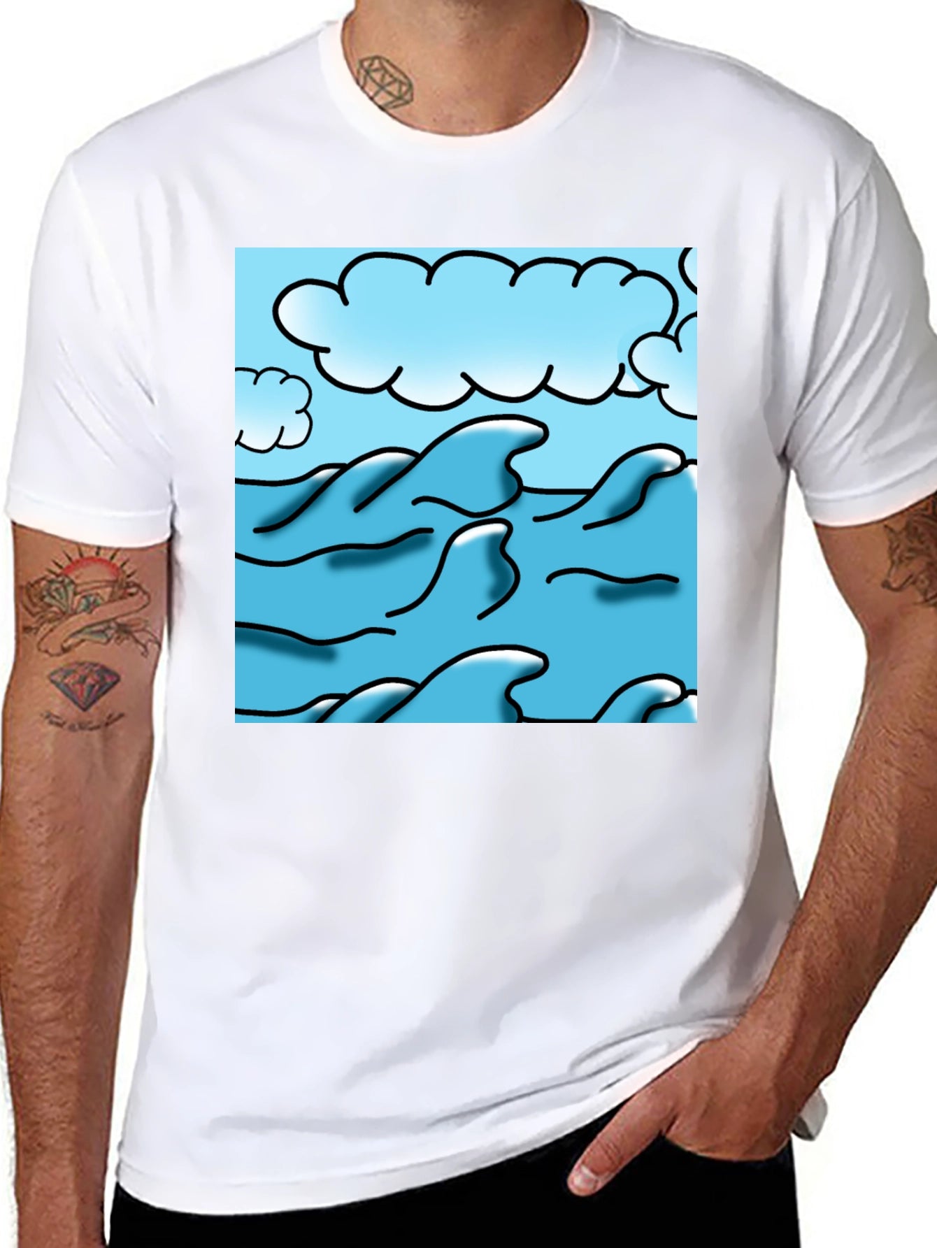 Ocean Wave Graphic Tee - Black Cotton Blend