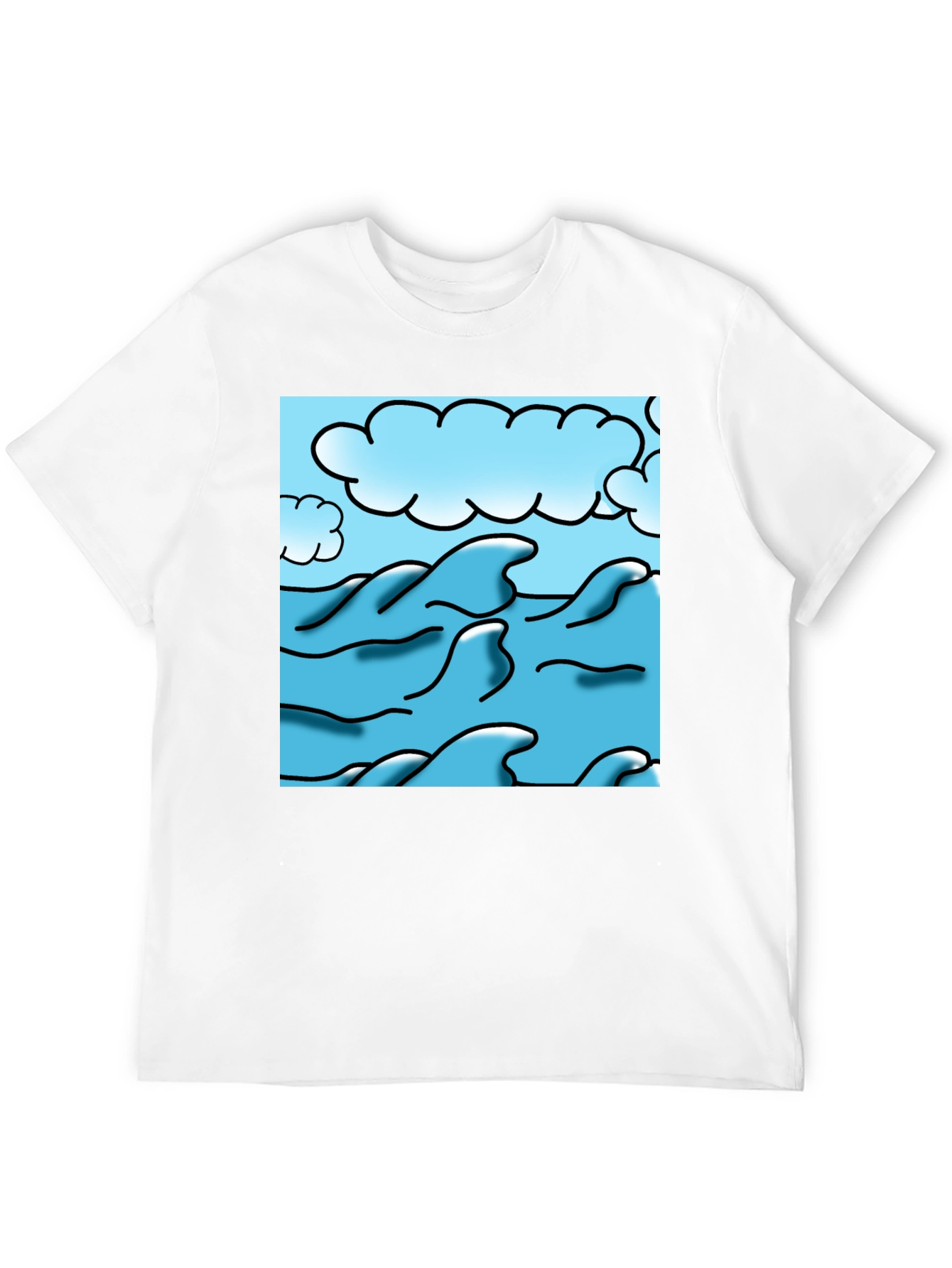 Ocean Wave Graphic Tee - Black Cotton Blend