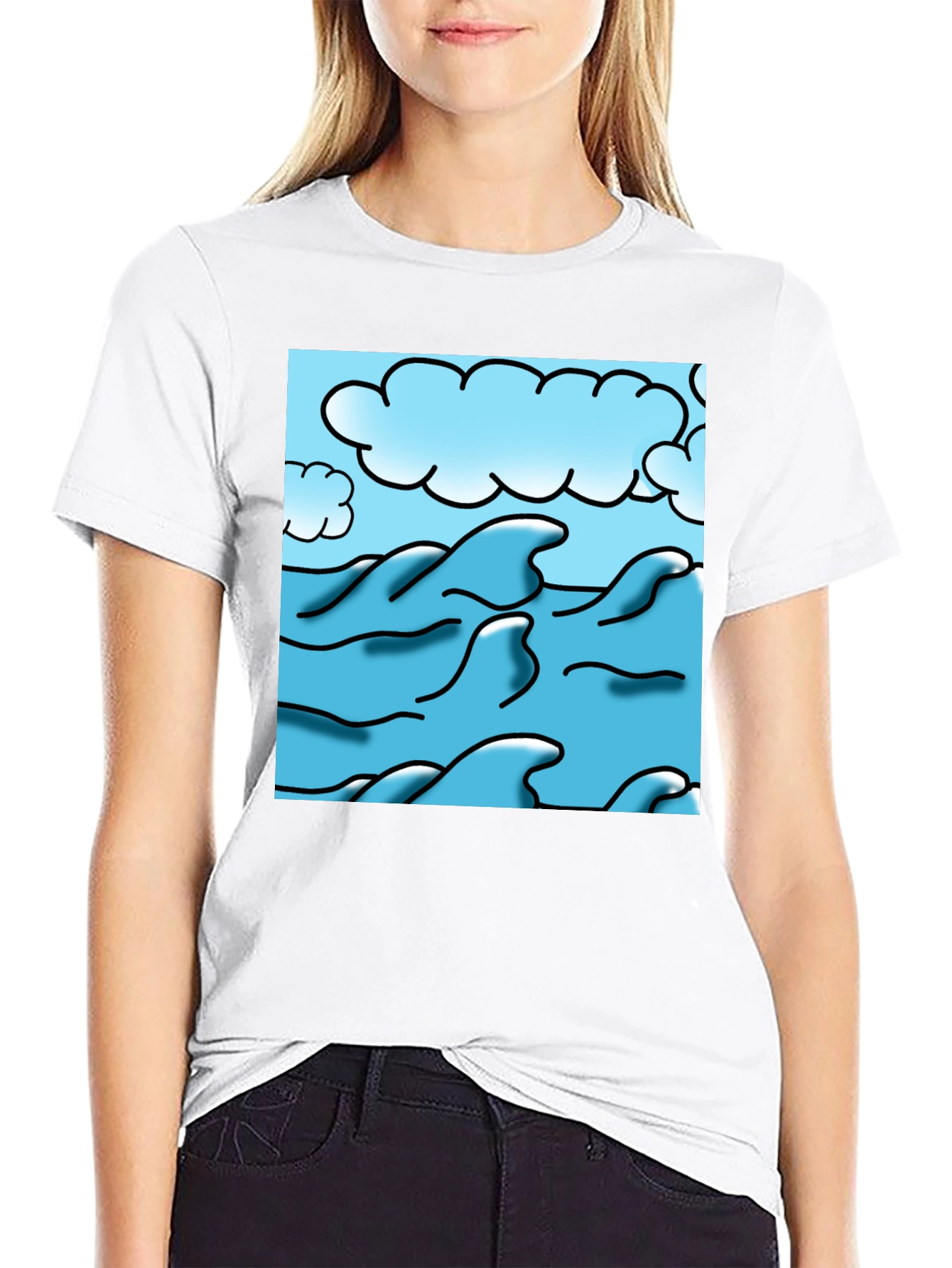 Ocean Wave Graphic Tee - Black Cotton Blend