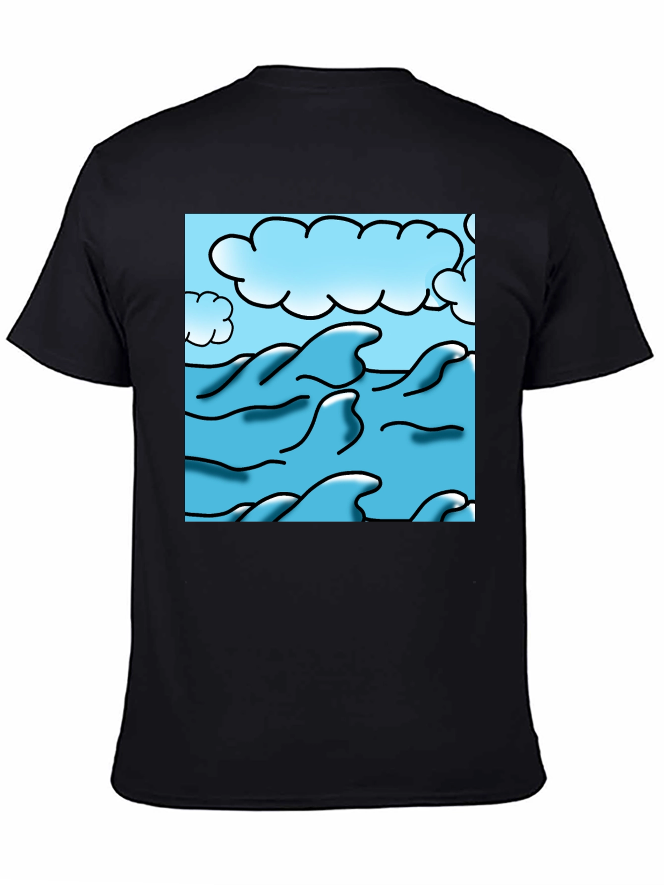 Ocean Wave Graphic Tee - Black Cotton Blend